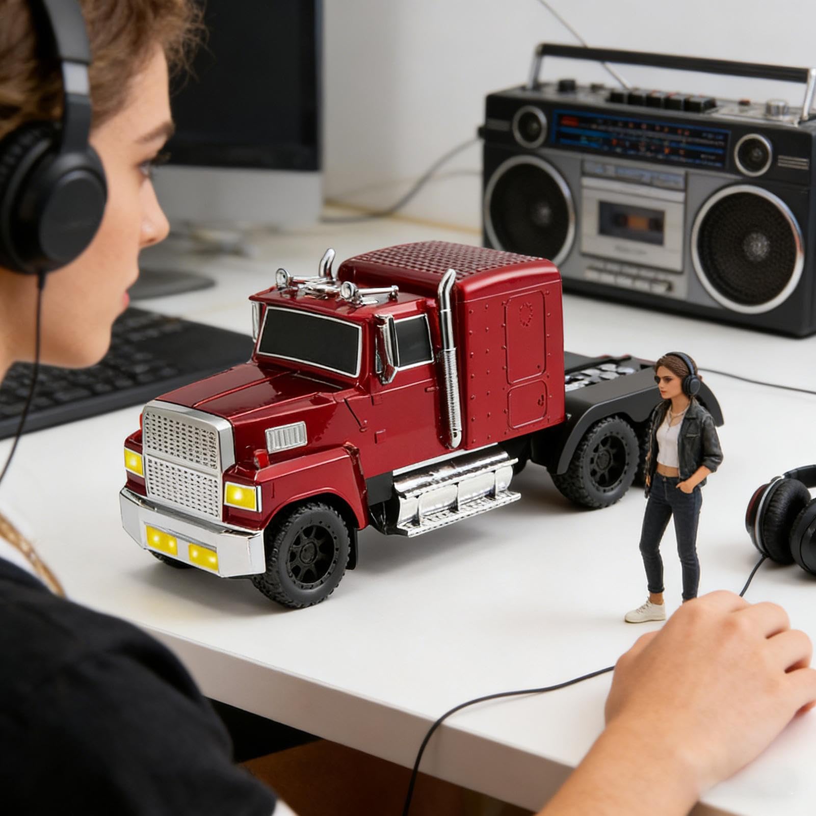 Altoparlanti da Tavolo Cassa a Forma di Camion con Microfono Integrato e | Altoparlante Senza Fili da Viaggio con LED e Radio FM Per Appassionati di Auto, Feste e Viaggio