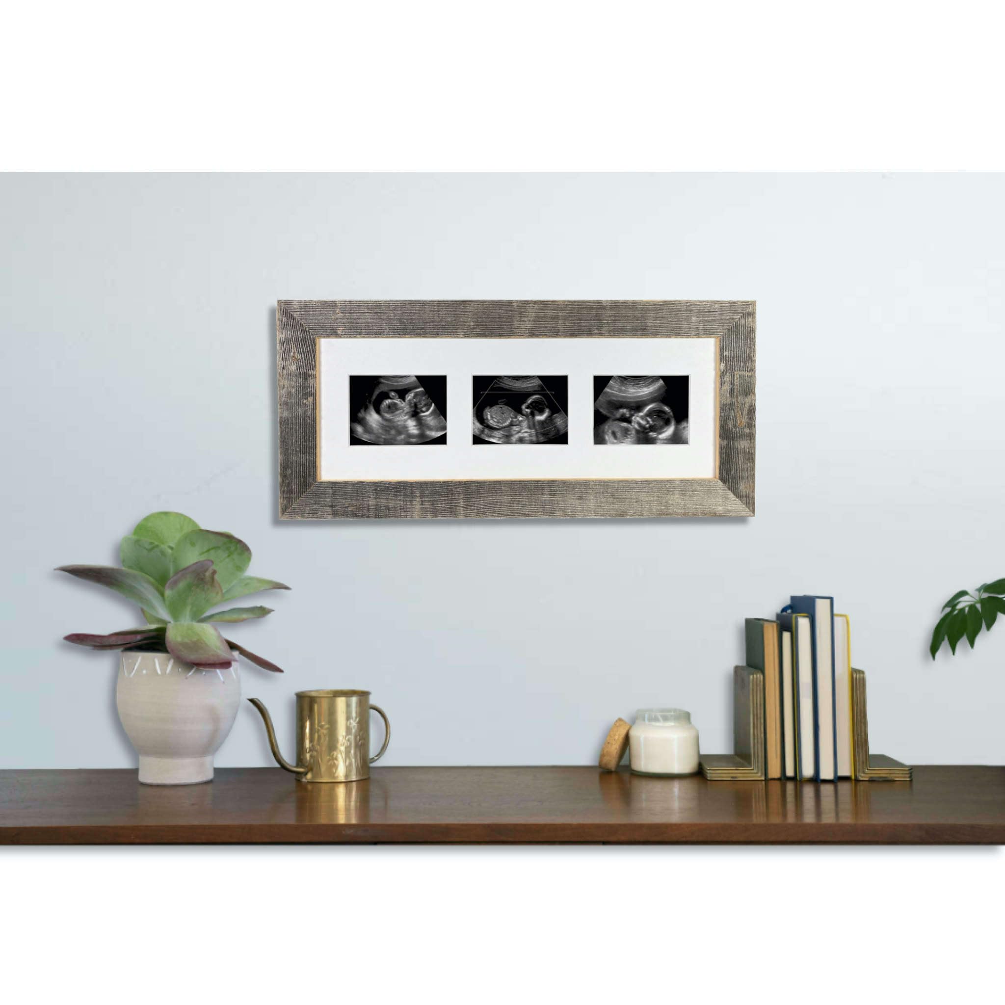 BARNWOODUSA Sonogram Picture Frame, Baby Ultrasound Trimester Progression Keepsake Photo, 3 Opening Frame for Expecting Parents,