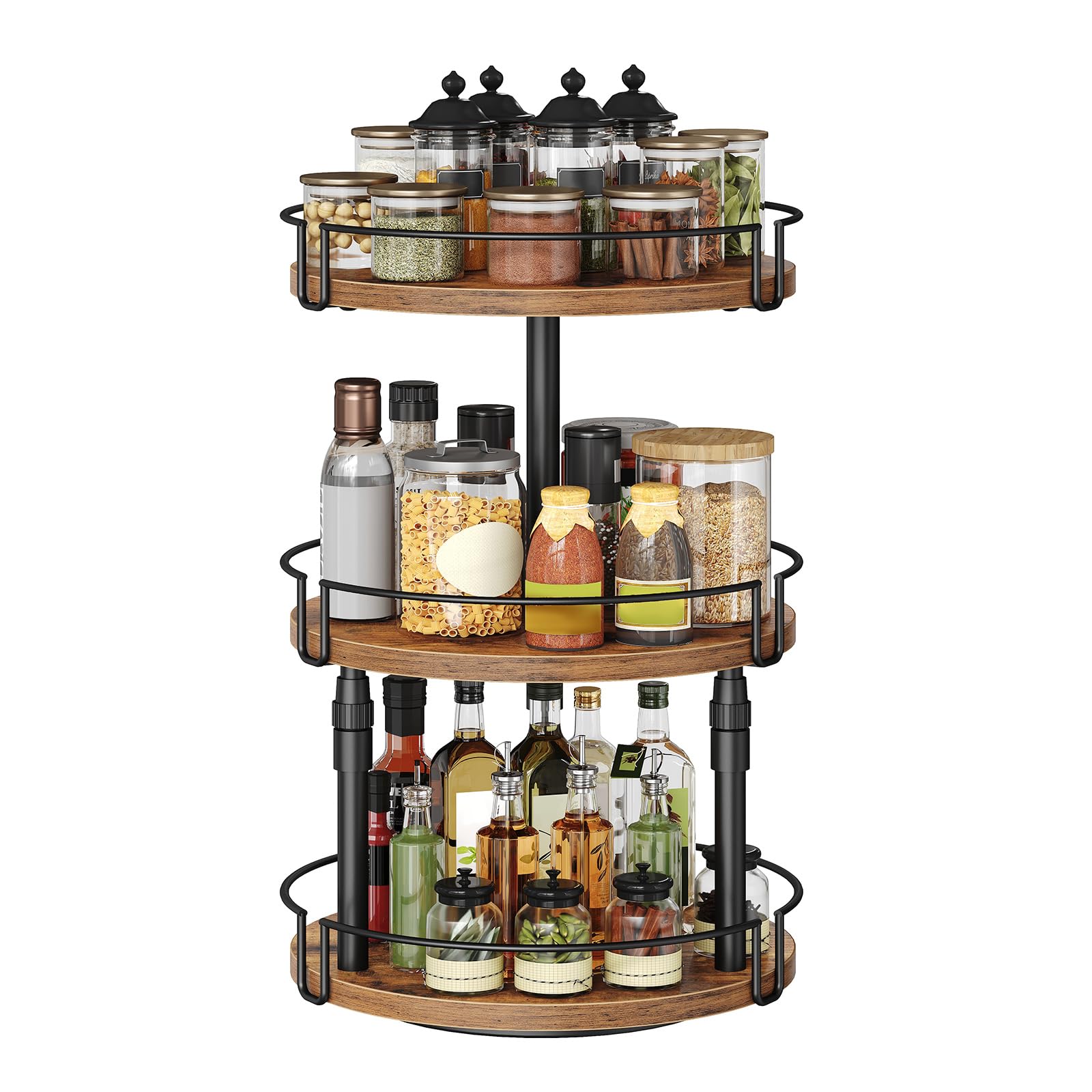 HOOBRO Estante para Especias Giratorio, Especiero de Altura Regulable, Organizador de Cocina, Soporte para Especias, para Cocina, Sala o Baño, Marrón Vintage y Negro EBF59TL01