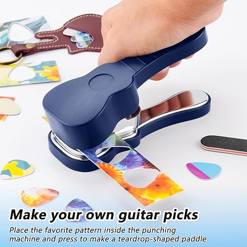 Miniatura 6 de ArtAt Kit de púas de guitarra  Puncher de púas de bajo con 15 tiras variadas de púas de guitarra mediana, kit de punzonado único para amantes de la