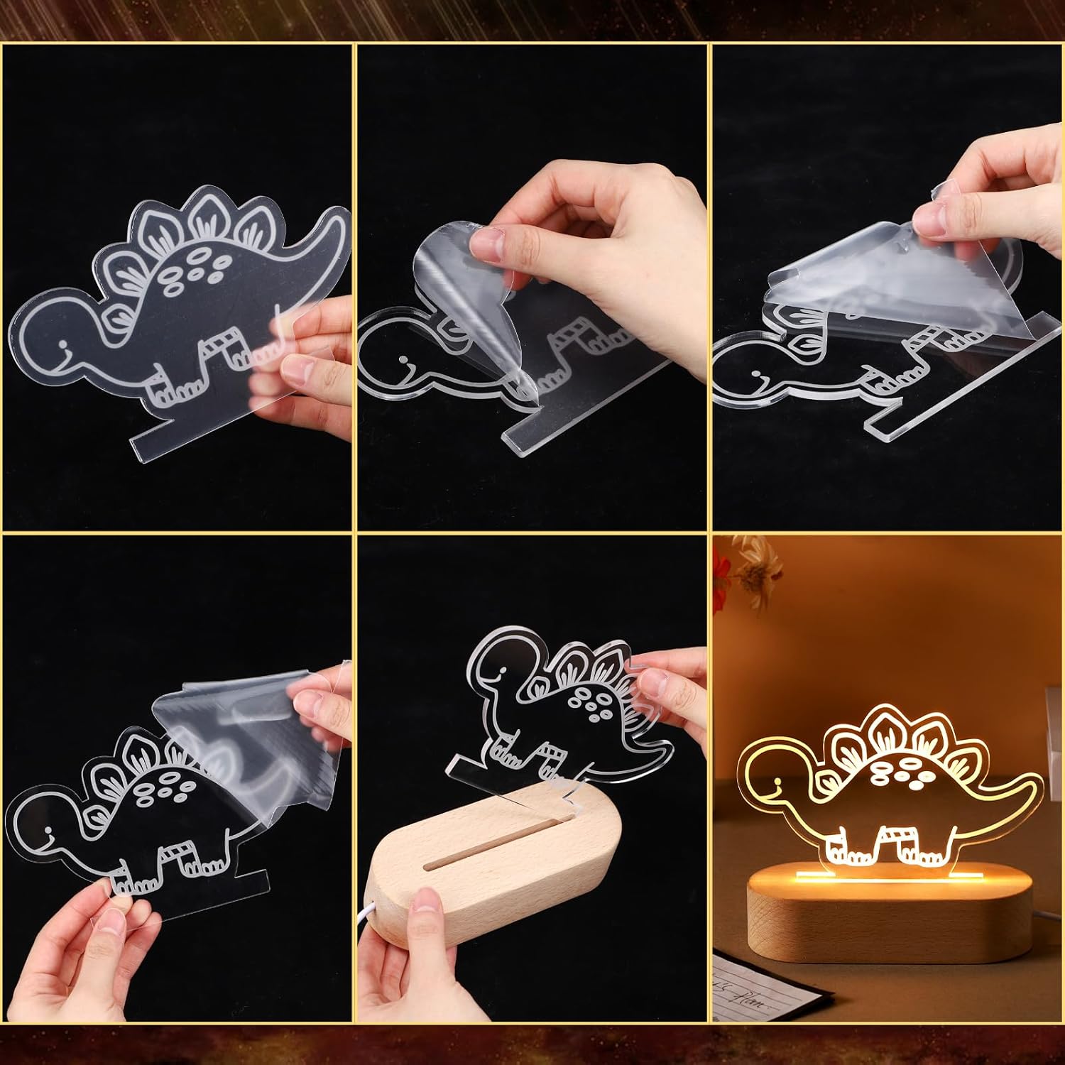 Dreyoo Dinosaur Christmas Night LED Light Acrylic Cute Nursery Night Lamp Xmas Bedside Lamp Decor Christmas Funny Gifts for Girls Boys Teens