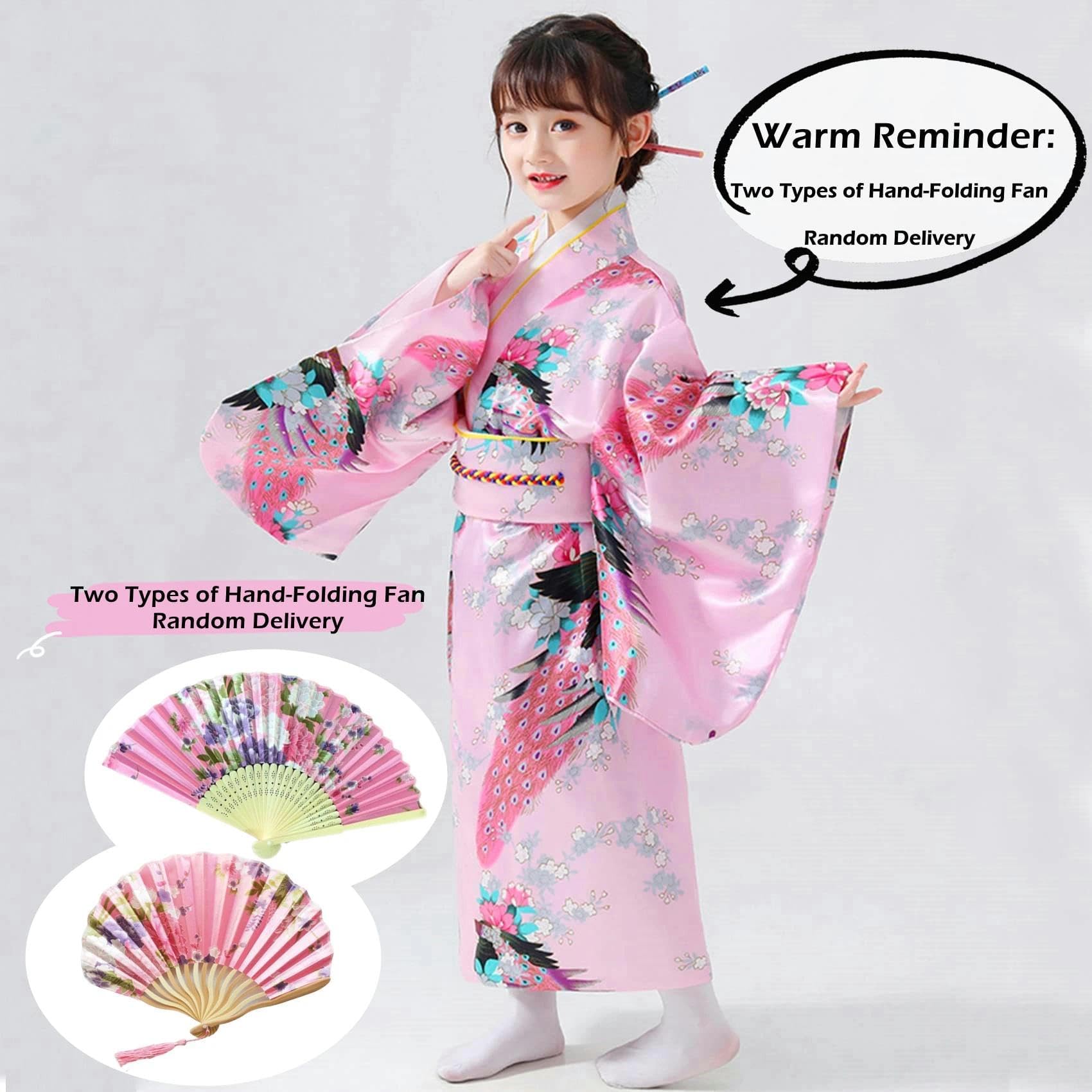 Bambini Yukata Vintage Stile Giapponese - Ragazza Chimono Vestito Tradizionale Capi di Abbigliamento Seta Tessuto Accappatoio Matrimonio Festa Prestazione Toga
