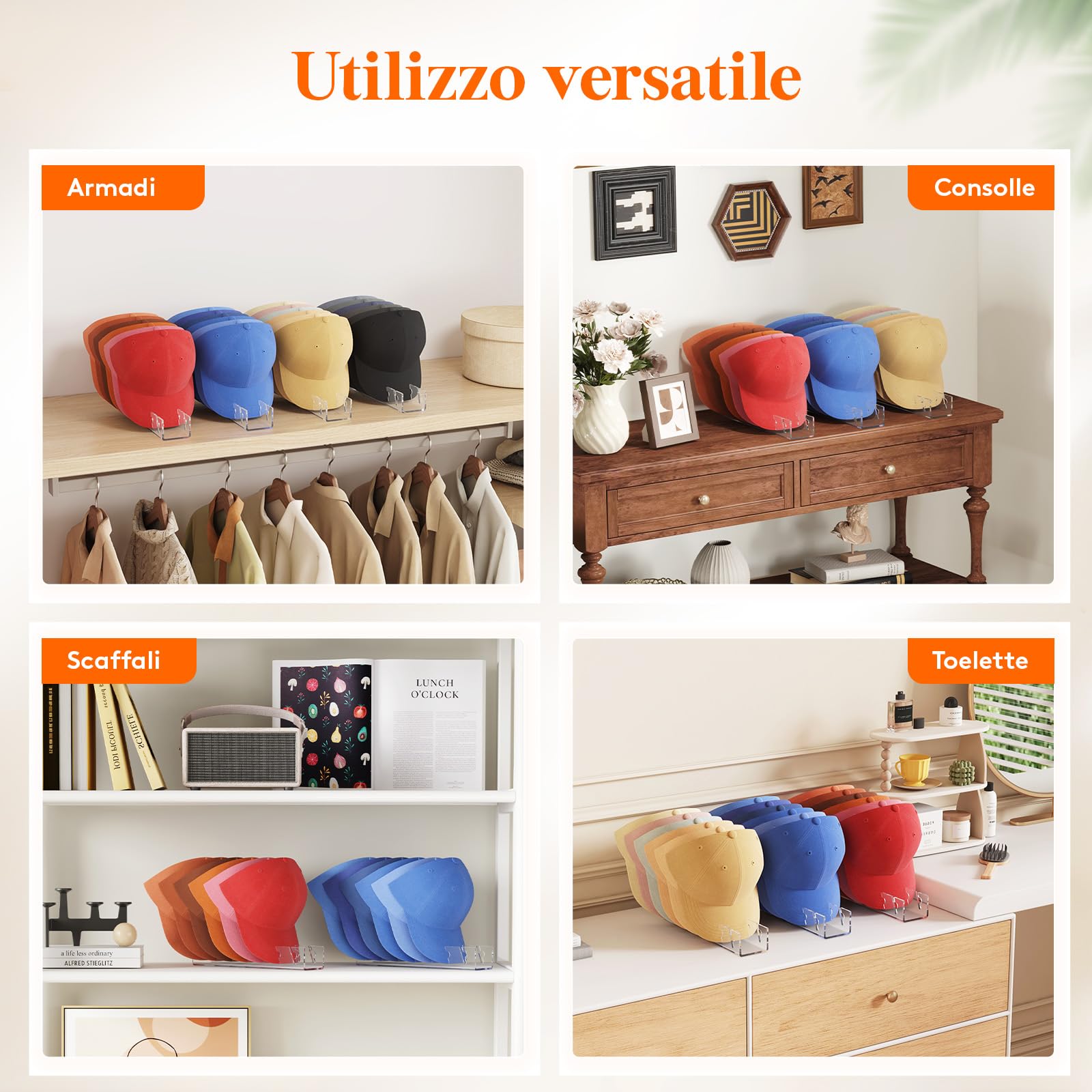 Lifewit 2 Pezzi Porta Cappellini con Visiera, Plastica Porta Cappelli per Berretto da Baseball, Appendi per Organizzazione Dell'armadio, Salvato 7 Cappelli Appendi, Trasparente