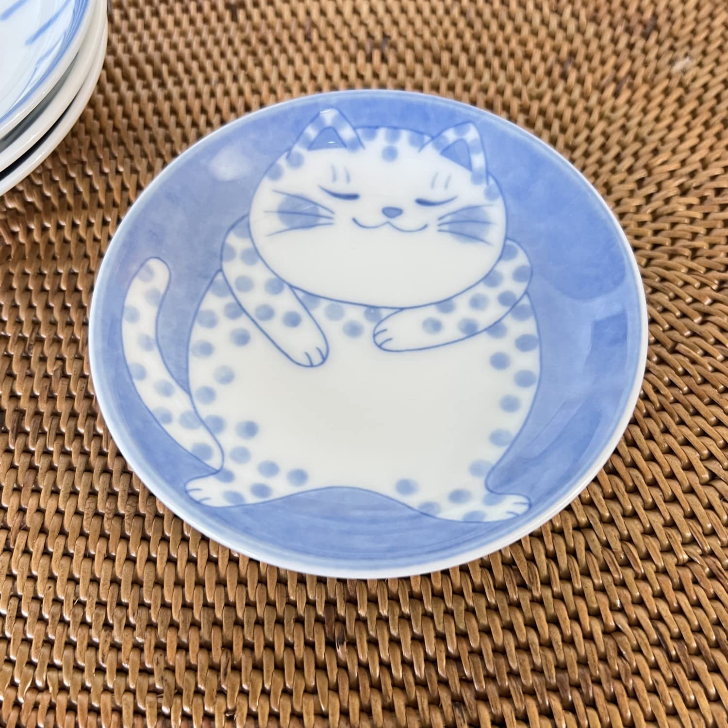 Nekochigura Japanese Small Plate Set-Ceramic Cute Cats Design- For Appetizer Dessert Sushi Soy Sauce 3.94 x 0.8 Inches Set of 4