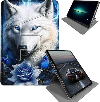 for 10.2" Kindle Scribe 2024/2022 Release & Kindle Signature Edition E-Reader Case-360 Rotating Folding Stand Protective Cover with Auto Sleep/Wake,Bule Rose Wolf