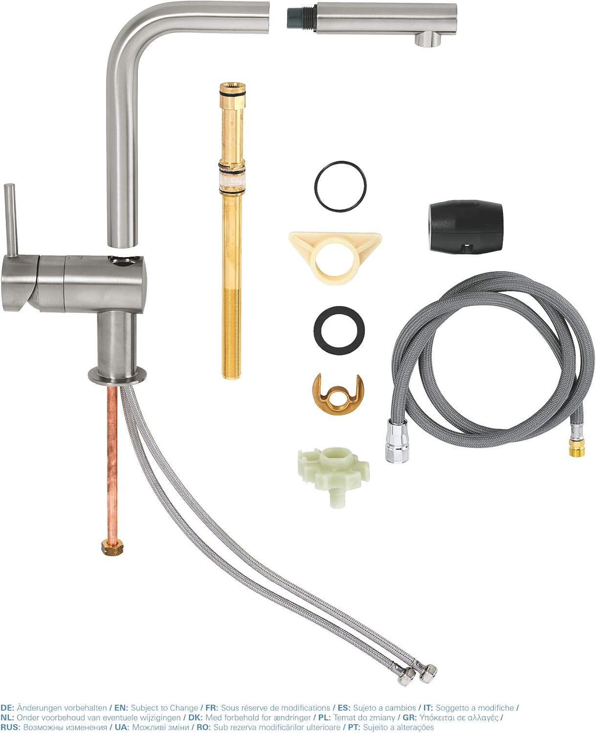 GROHE Minta kitchen tap with pull out spray head, high spout single-lever sink mixer, 360掳 swivel spout, easy installation, matt stainless steel, 32168DC0