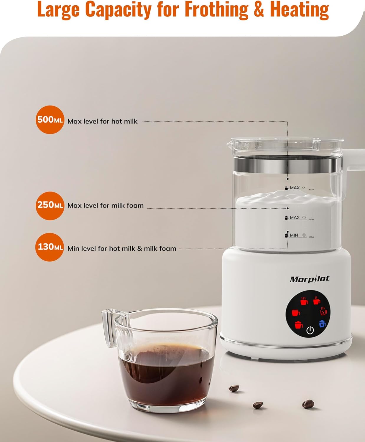 Milk frother with capacity markings