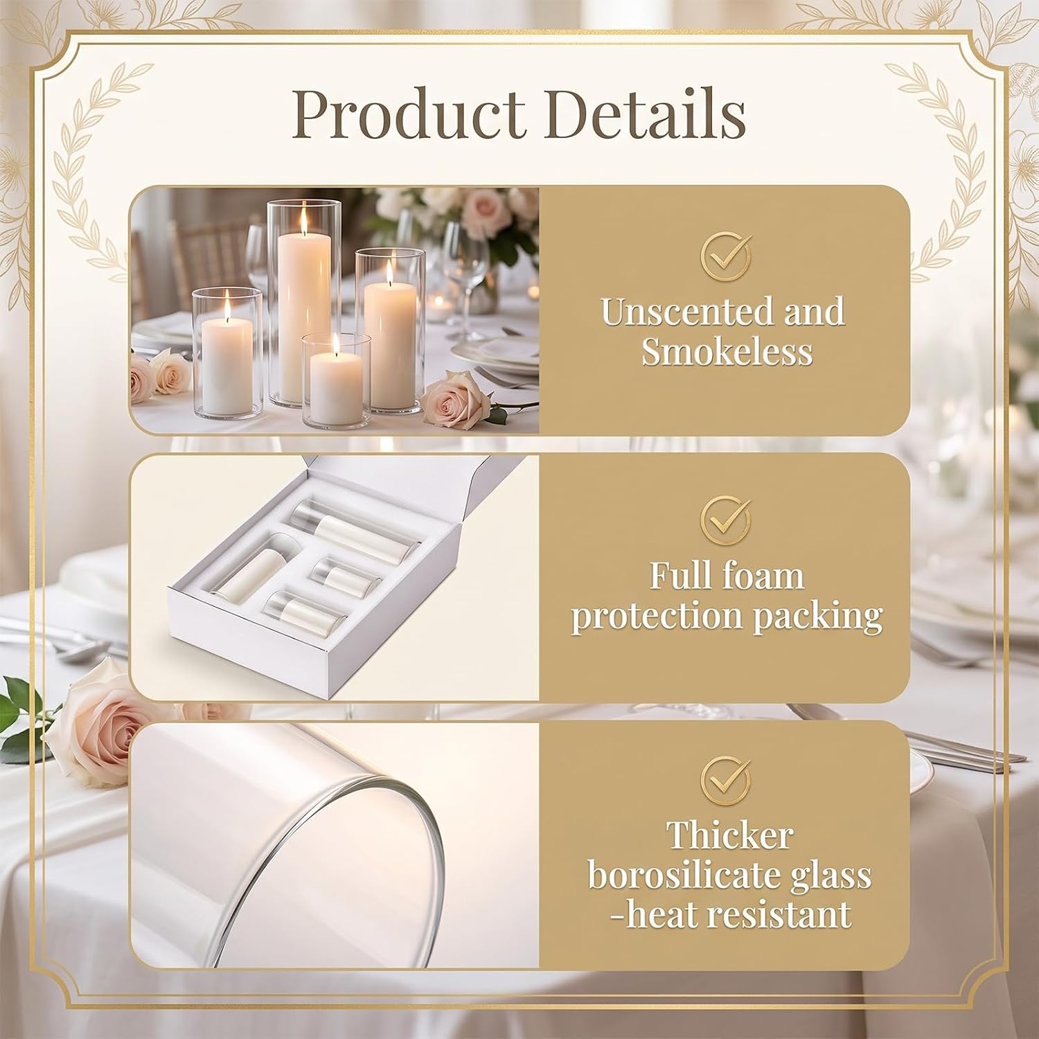 MTLEE 64 Pcs Glass Cylinder Vases and White Pillar Candles Bulk
