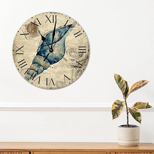 Miniatura 296 de ArogGeld Reloj de pared con diseño de estrella de mar antigua francesa, de cloruro de polivinilo, con números romanos, de 10 pulgadas, funciona