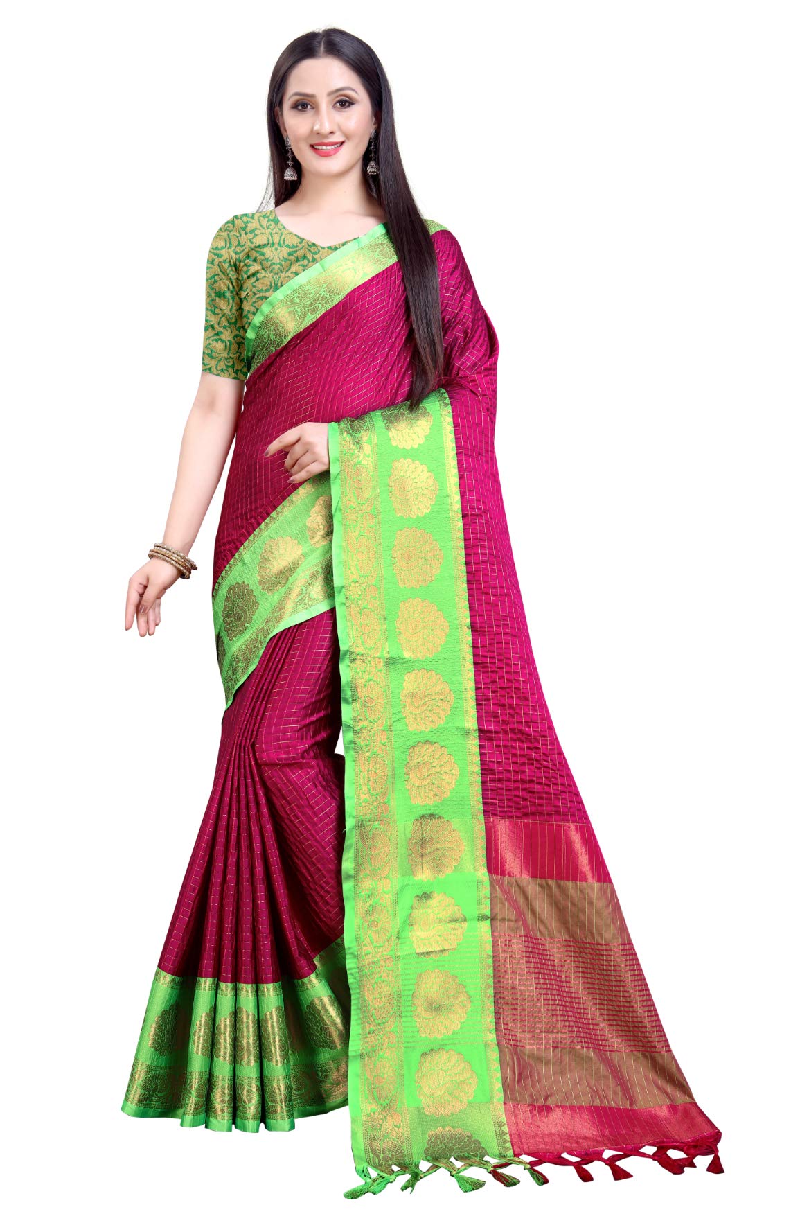 Velmita Women's Banarasi Cotton Silk Saree With Blouse Piece