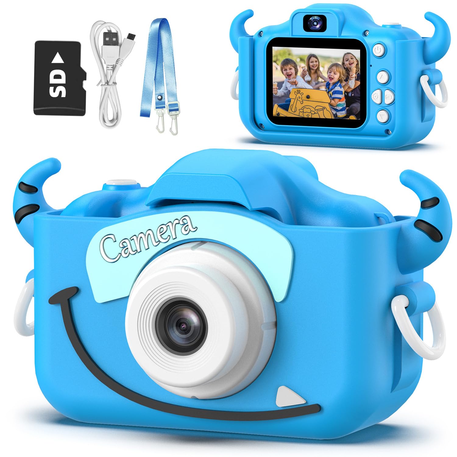 Goopow Kids Camera Toys for 3-8 Year Old Girls Boys,Children Digital Video Camcorder Camera with Cartoon Soft Cover, Best Chritmas Birthday Festival