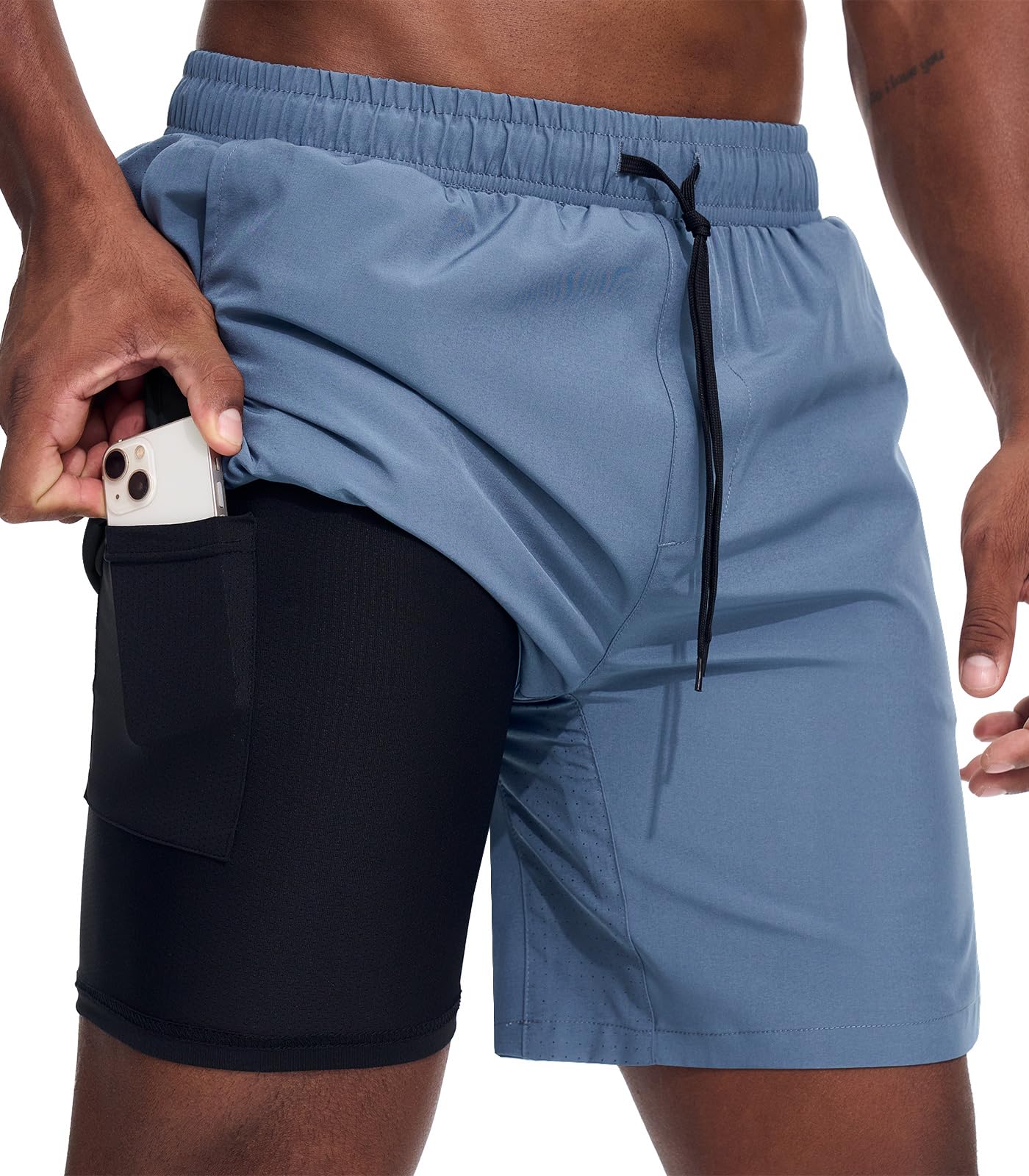 Danfiki Herren Sporthose Kurz Laufshorts Kurze 2 in 1 Running Shorts Mit Eingebaut Taschen