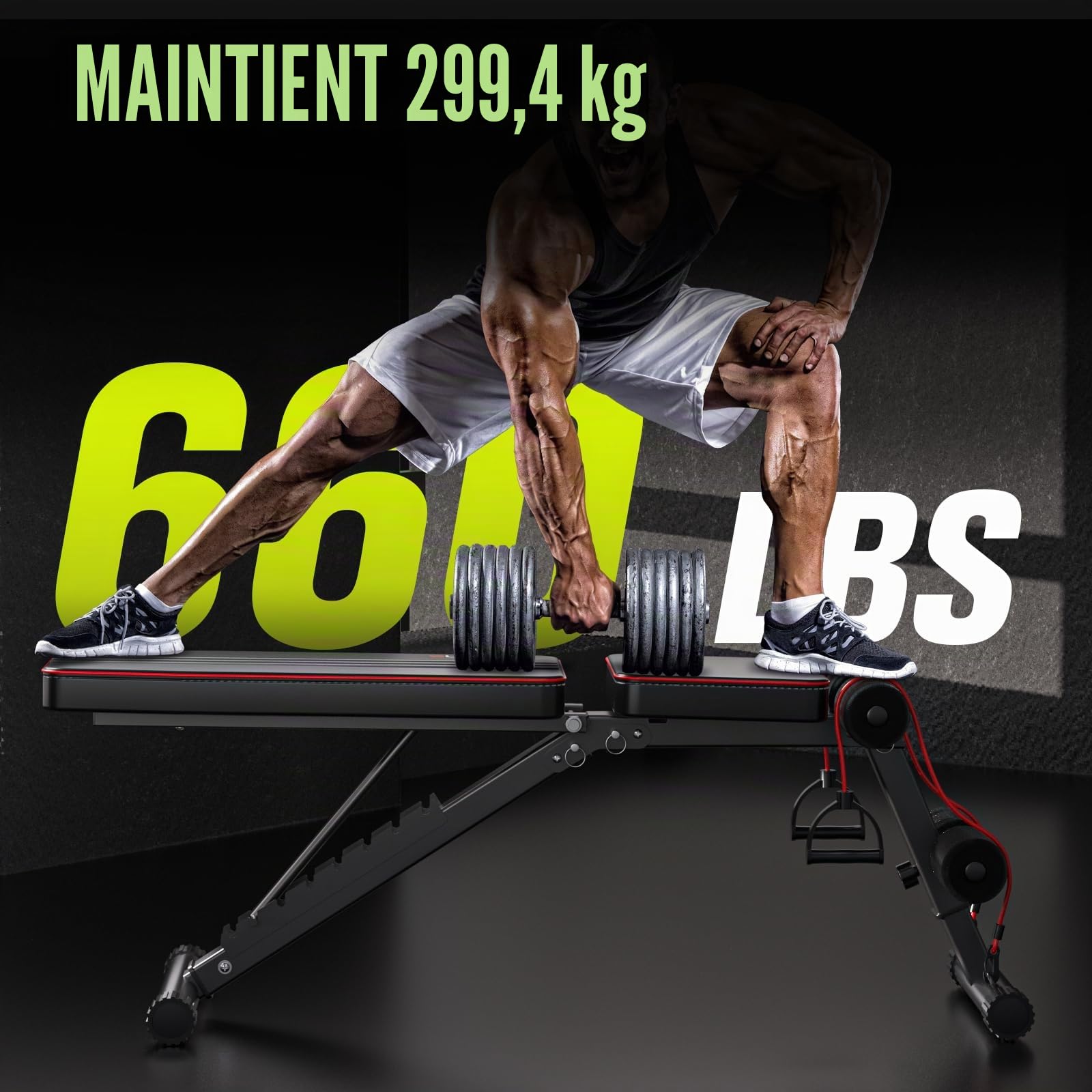 FitinOne banc de musculation pliable et réglable, banc multifonction incliné pour entraînement complet du corps, 6 en 1, pour la maison ou la salle de sport, capacité de 300 kg