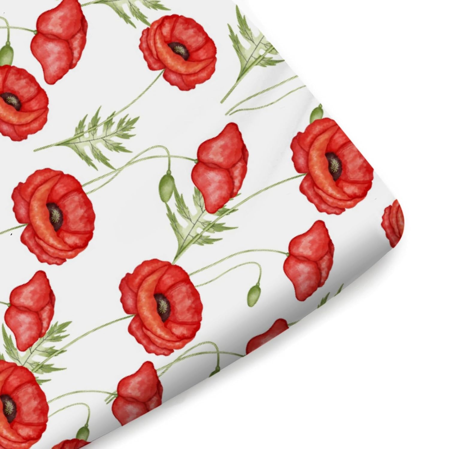 Spring Summer Floral Fitted Baby Crib Sheet for Boys Girls 52"x28" Red Poppy Wild Flowers Soft Breathable Nursery Toddler Mini Crib Mattress Sheets for Standard Crib and Toddler Mattresses