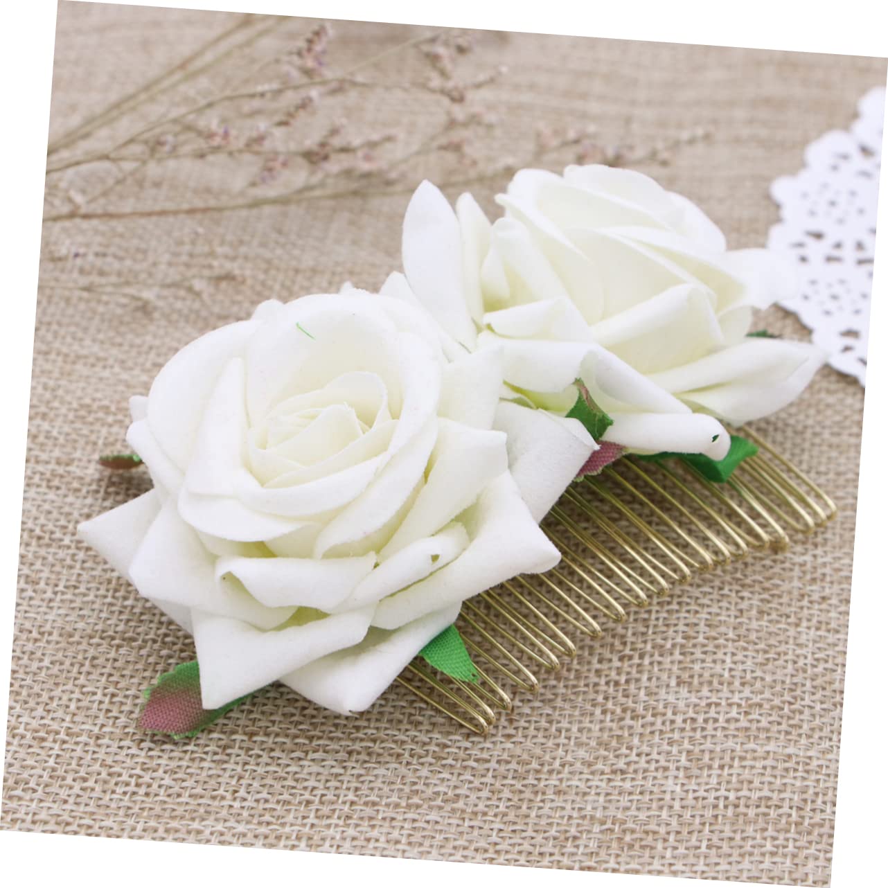 FRCOLOR Rose Flower Hair Comb Floral Hair Accessory for Women Girls Wedding Bridal Headpiece Beige Elegant Ornament for Parties - Image 3