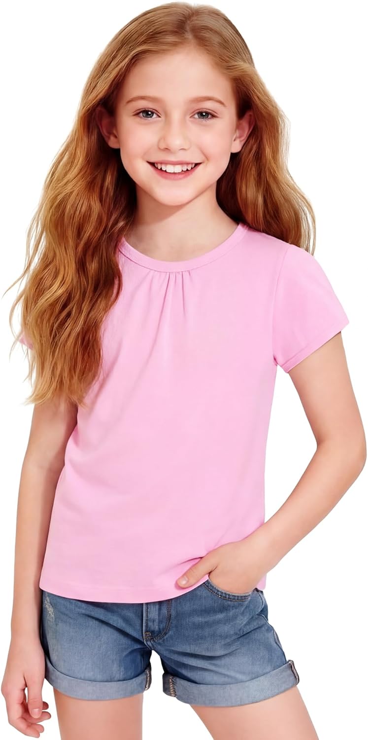 Girls Short Sleeve Shirts Cotton Crew Neck T-Shirt Kids Plain Tees Tops Size 5-12 Years