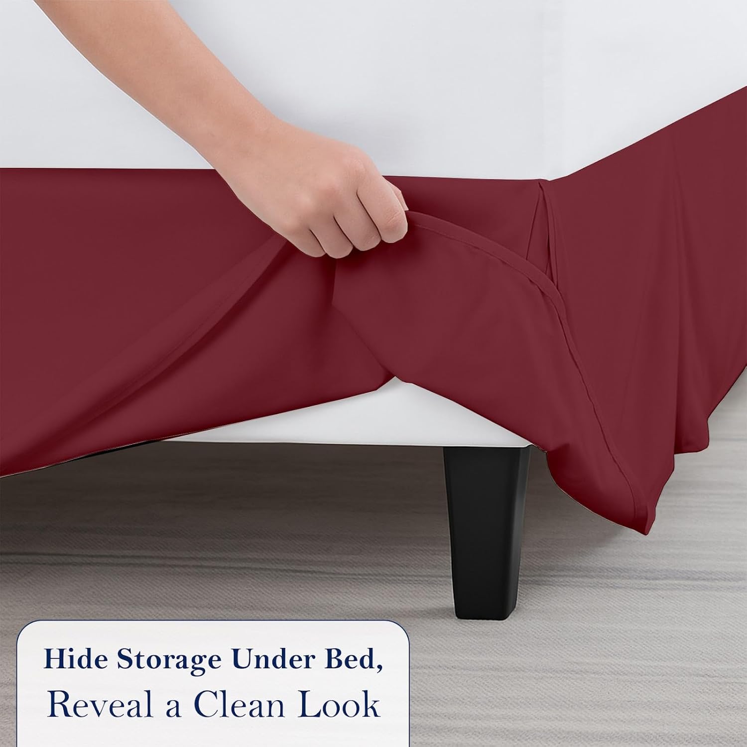 King Bed Skirt, Luxury 12 Inch Drop Burgundy Pleated Bed Skirt, Double Brushed Microfiber, Box Pleat Design, Wrinkle & Fade Resistant, Easy Fit Tailored Bedskirt for King Size Beds