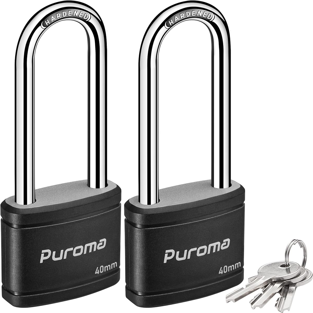 Puroma 2 Pack Keyed Padlock with 3 Keys, 2.5 Inch Locker Lock 40mm Heavy-Duty Locks for Gate Fence Hasp Cabinet Toolbox School Gym Locker (Black)
