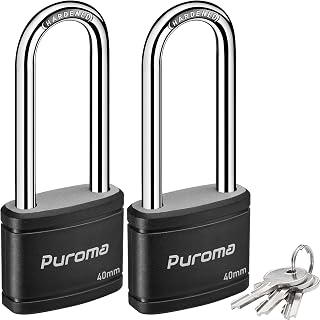 Puroma 2 Pack Heavy Duty Keyed Padlocks with 3 Keys Alike, 2.5 Inch Hardened Steel Shackle for Gates, Lockers, Toolboxes (Black)