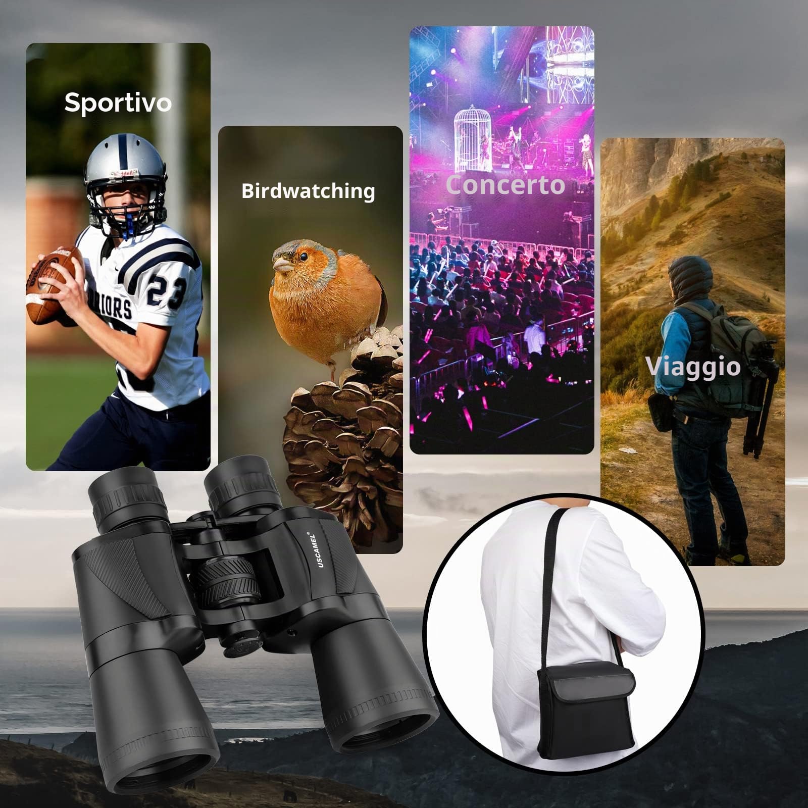 USCAMEL Binocolo Professionale Potente per Adulti: Binocolo 20x50 Professionale Alto Ingrandimento - Prisma BaK-4 e Lente FMC Binocoli con Adattatore Telefonico per Birdwatching Escursionismo
