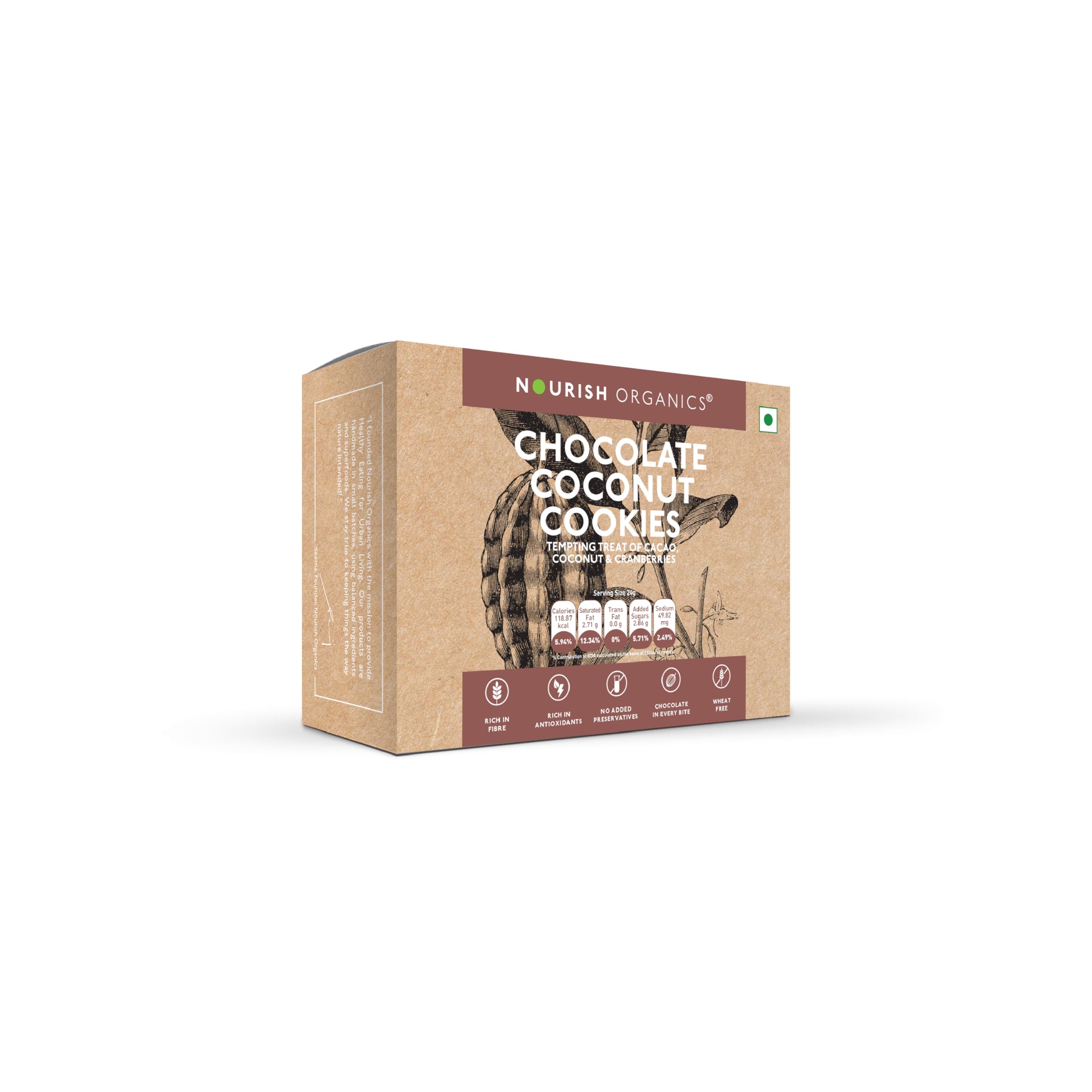 Chocolate Coconut Cookies 120gm | Cocoa & Coconut | Cranberries (Single Pack) | Rich in Fibre | No Wheat | No Refined Sugar | Clean Label