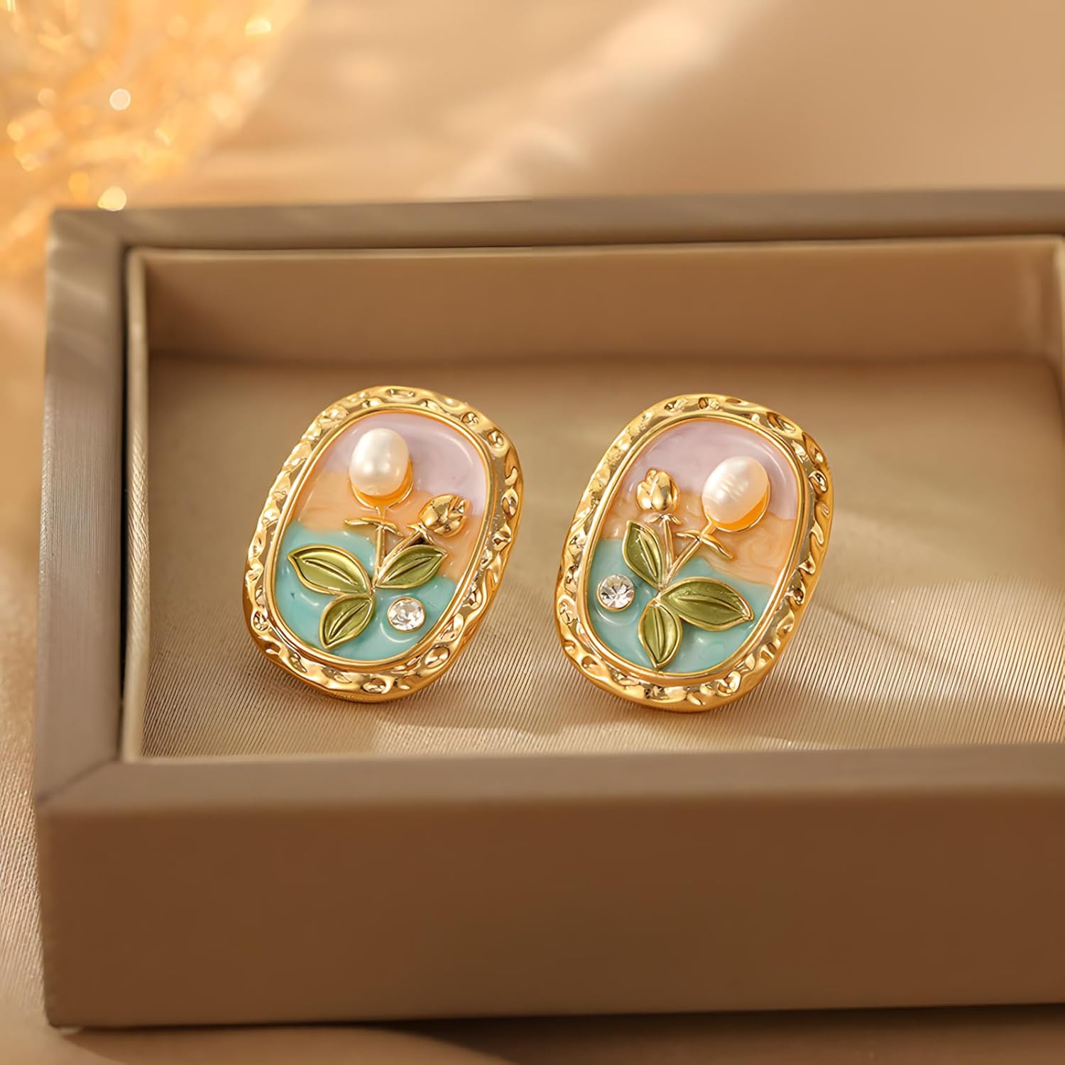 Oil Painting Style Enamel Flower Earrings for Women Enamel Flower Pearl Earrings - Image 5