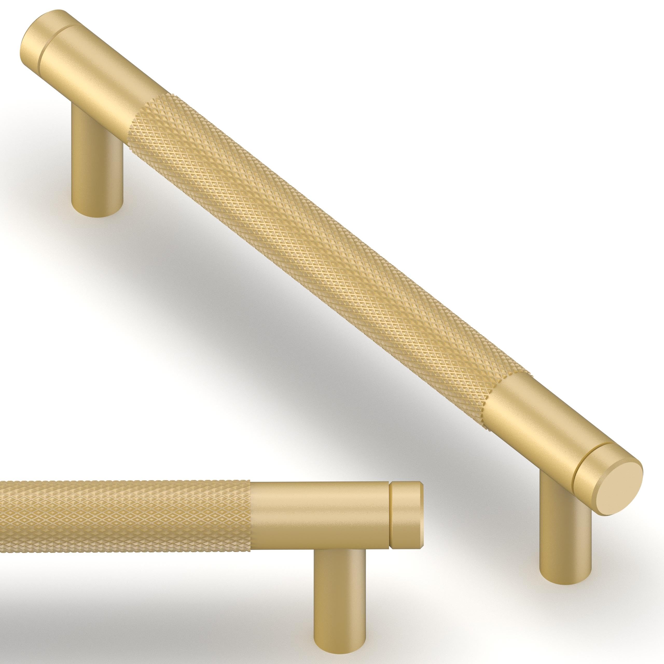 Asimerdec 10 Pack Brushed Gold Knurled Cabinet Pulls 5 Inch(128mm) Kitchen Cabinet Handles Cabinet Hardware Drawer Pulls