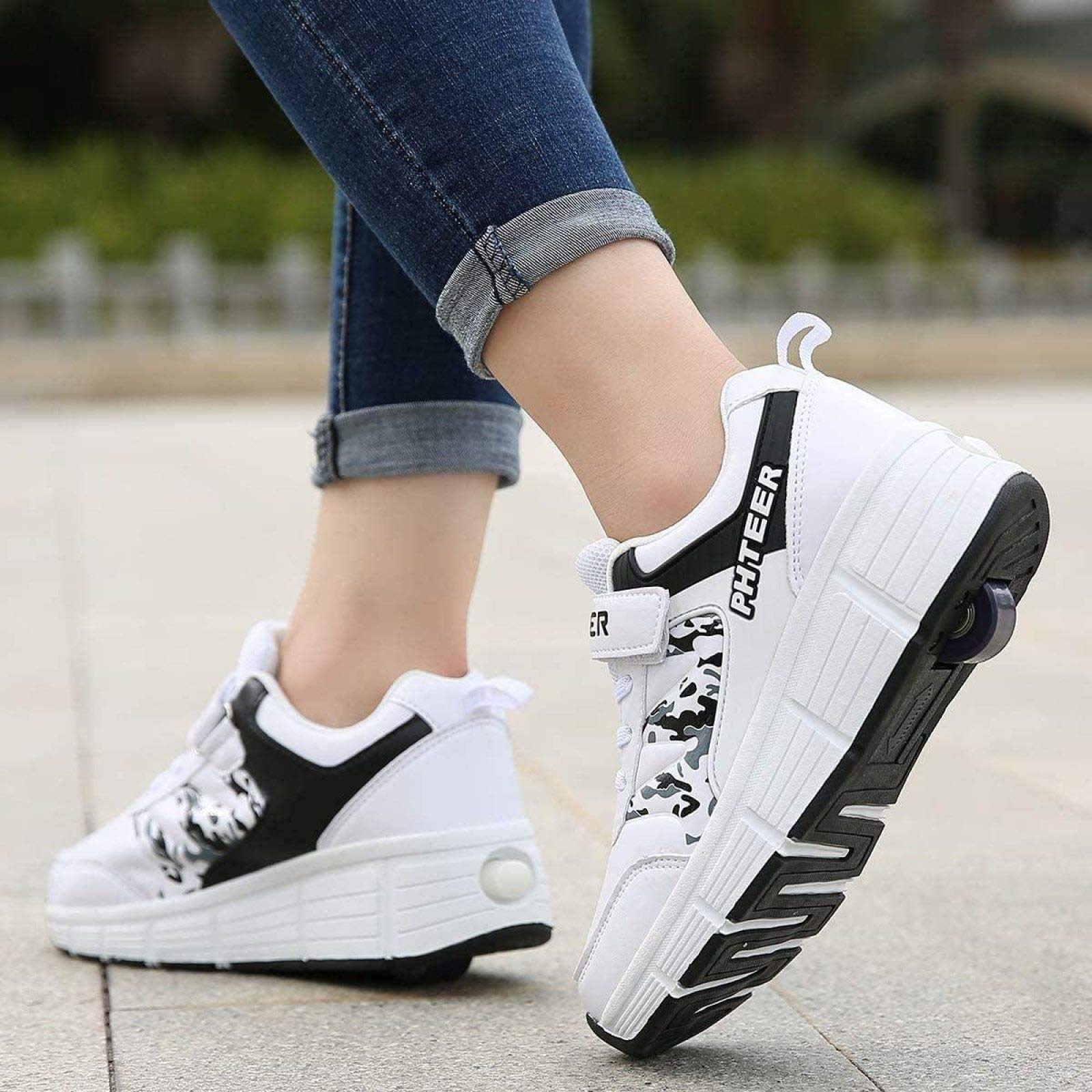 Zapatillas De Skate para Niños Niñas Zapatillas Deportivas Zapatillas De Gimnasia Técnicas Retráctiles,White-41