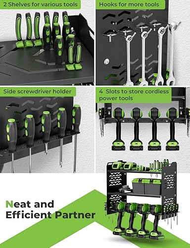 Miniatura 5 de yamagahome Organizador de herramientas eléctricas, soporte de taladro resistente de 3 capas montado en la pared, organizadores de herramientas de