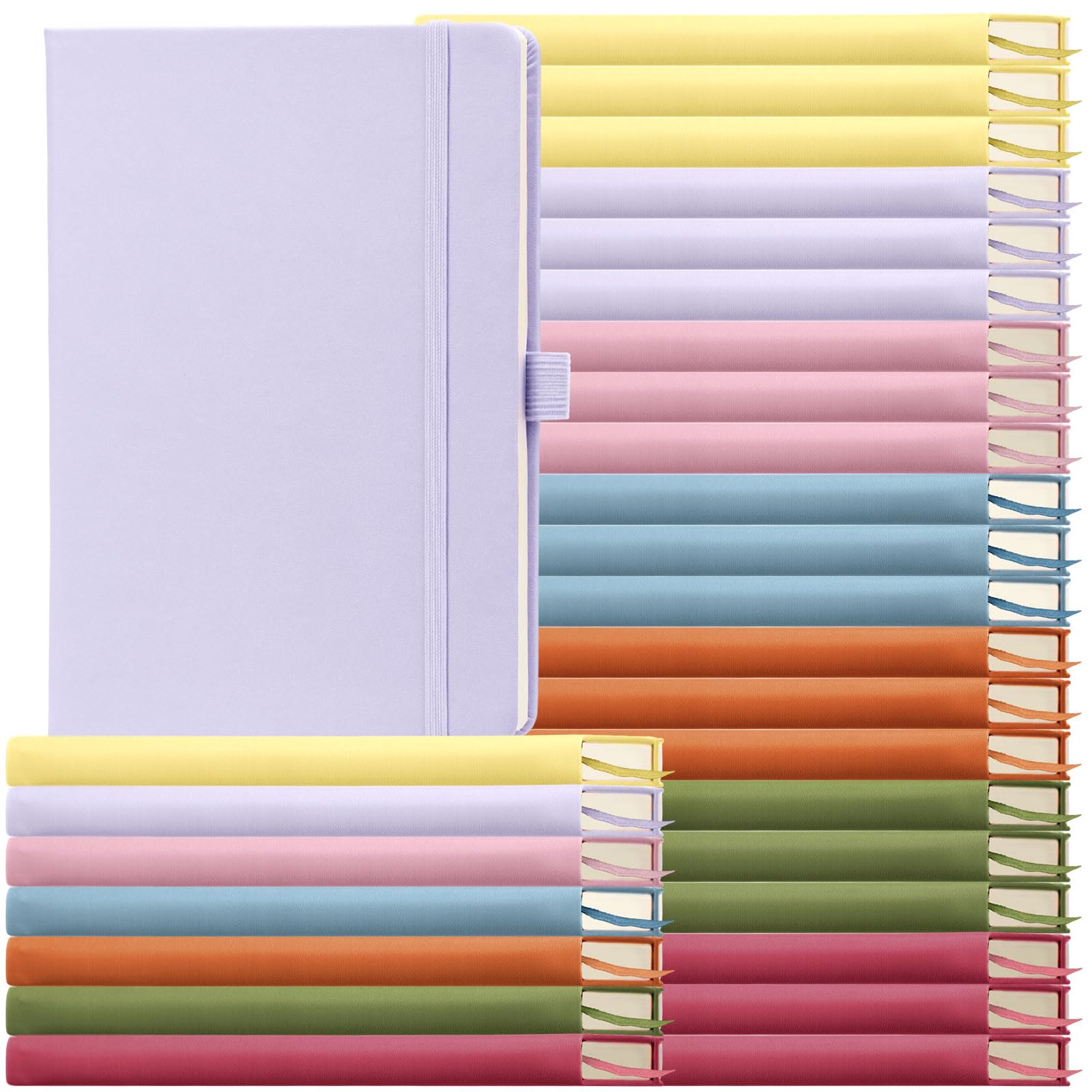 Laumoi Lot de 28 carnets de notes lignés en cuir synthétique avec couverture rigide et porte-stylo pour l'école, le travail, l'écriture (couleur élégante, simple)