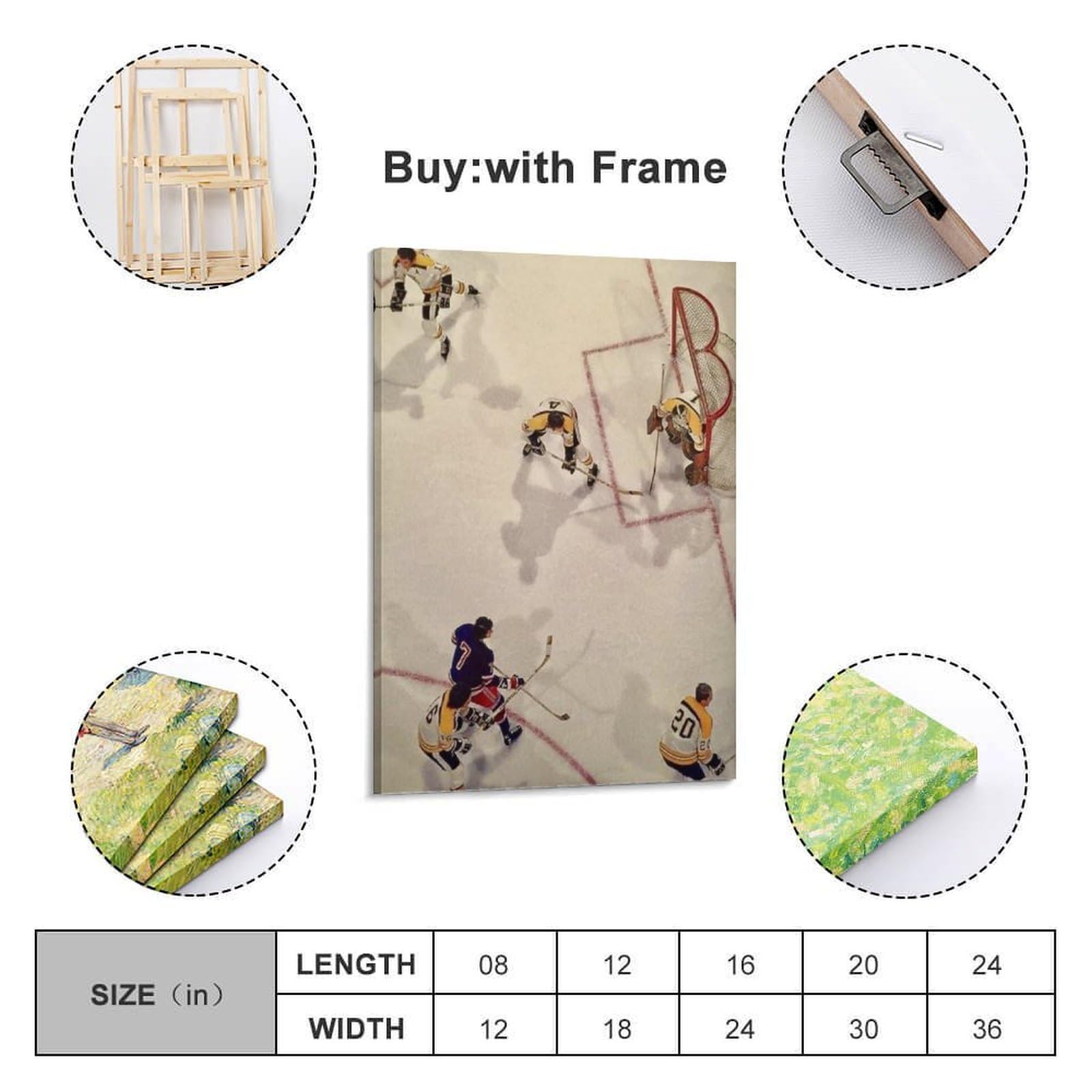 WIZIGM Stampa artistica da parete moderna su tela con immagine di documentario in stile documentario con scritta in inglese "Scramble in Front of Ice Hockey", 60 x 90 cm, con cornice