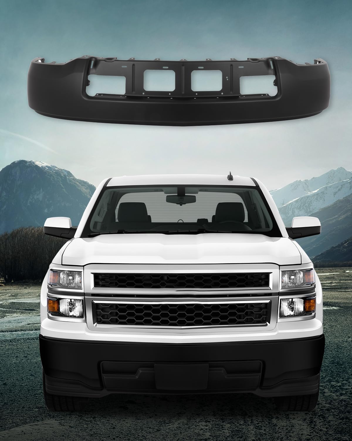 SCITOO Front Bumper Face Bar fit for 2014-2015 for Chevrolet Silverado 1500 Black Steel Bumper Comes without Parking Sensor HolesWithout Fog Light Holes