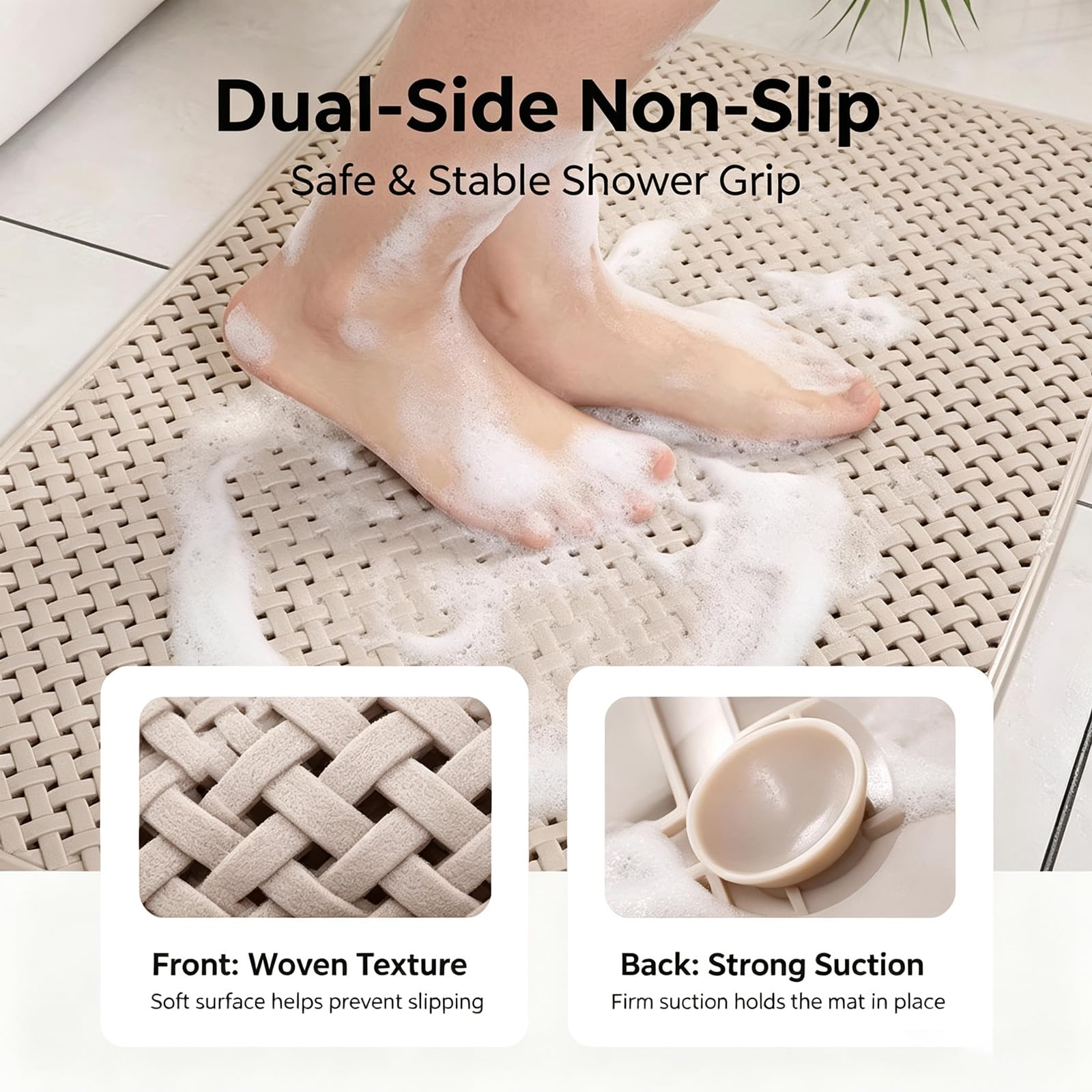 Alfombrilla Ducha PVC Suave Textura Tejida Alfombra Bañera Cuatro tamaños para Secado rápido con Ventosa Se Puede Colgar para secar contra la Pared Sin Olores Apto para Piscinas