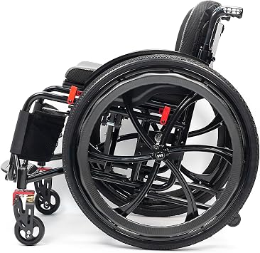 Lightweight Sports Wheelchair,Folding All-Terrain Ultra Lightweight Sports Wheelchair,Sport Self Push Manual Active Wheelchair,Aluminum Alloy Wheelchair,Sport Transport Wheelchair44cm/17.3in,Black