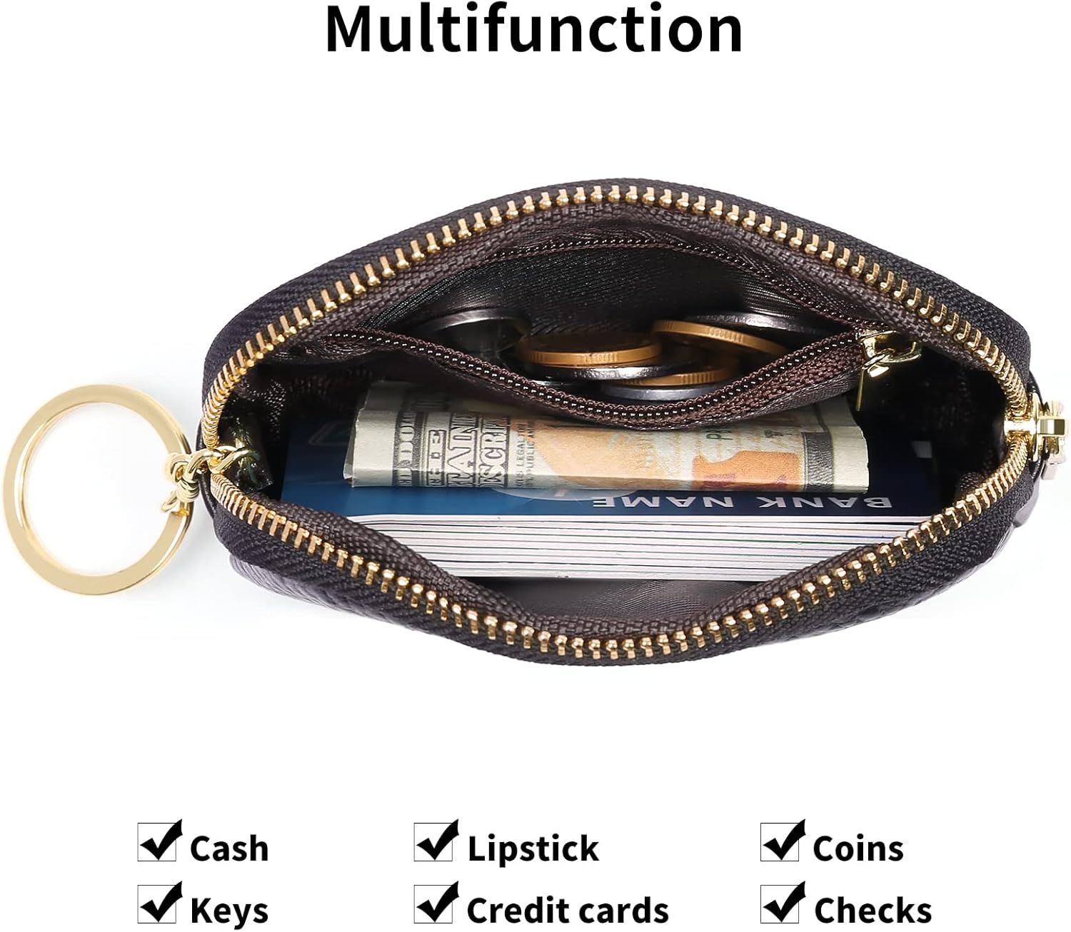 SENDEFN Mini Coin Purse Soft Leather Small Coin Pouch Purses Women Zipper Pocket with Key Ring - Image 2