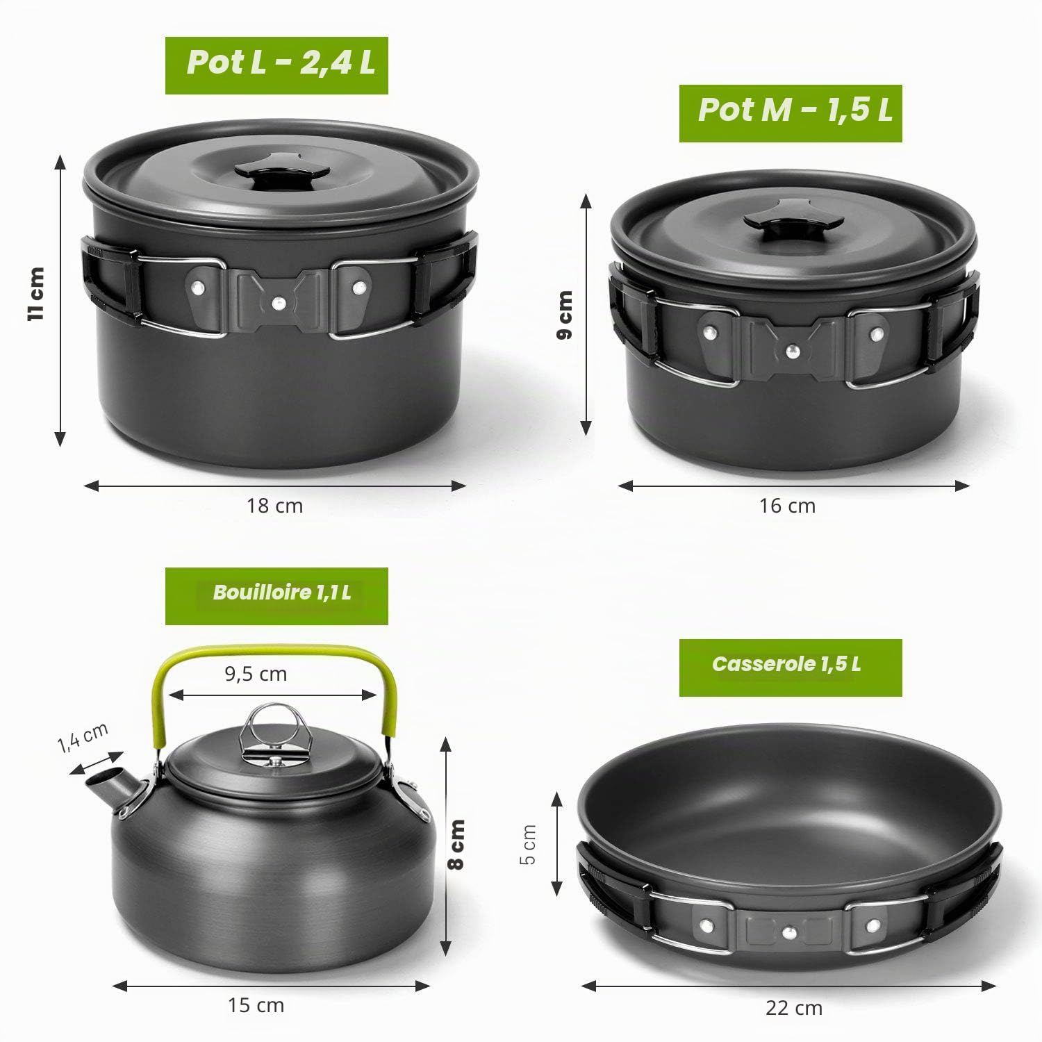 Odoland Multi-PCS Kit de Casseroles Camping, Cookware Kit Durable et Compact avec réservoir d'eau Pliable 12L et Seau, Bouilloire et Tasses en Acier Inoxydable pour Randonnée/Outdoor/Pique-Nique