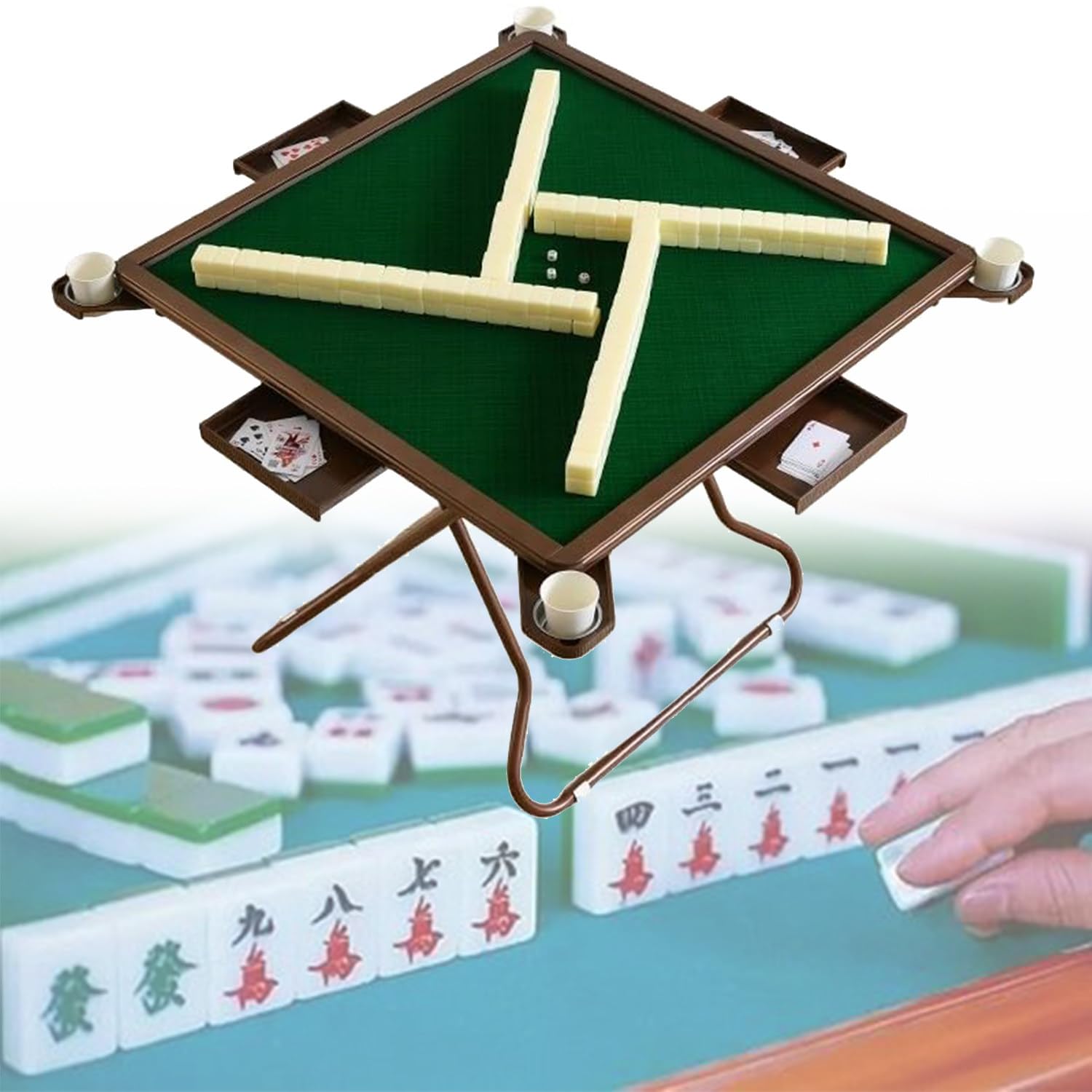 Table de poker pliable avec rainures jetons et porte-gobelets intégrés