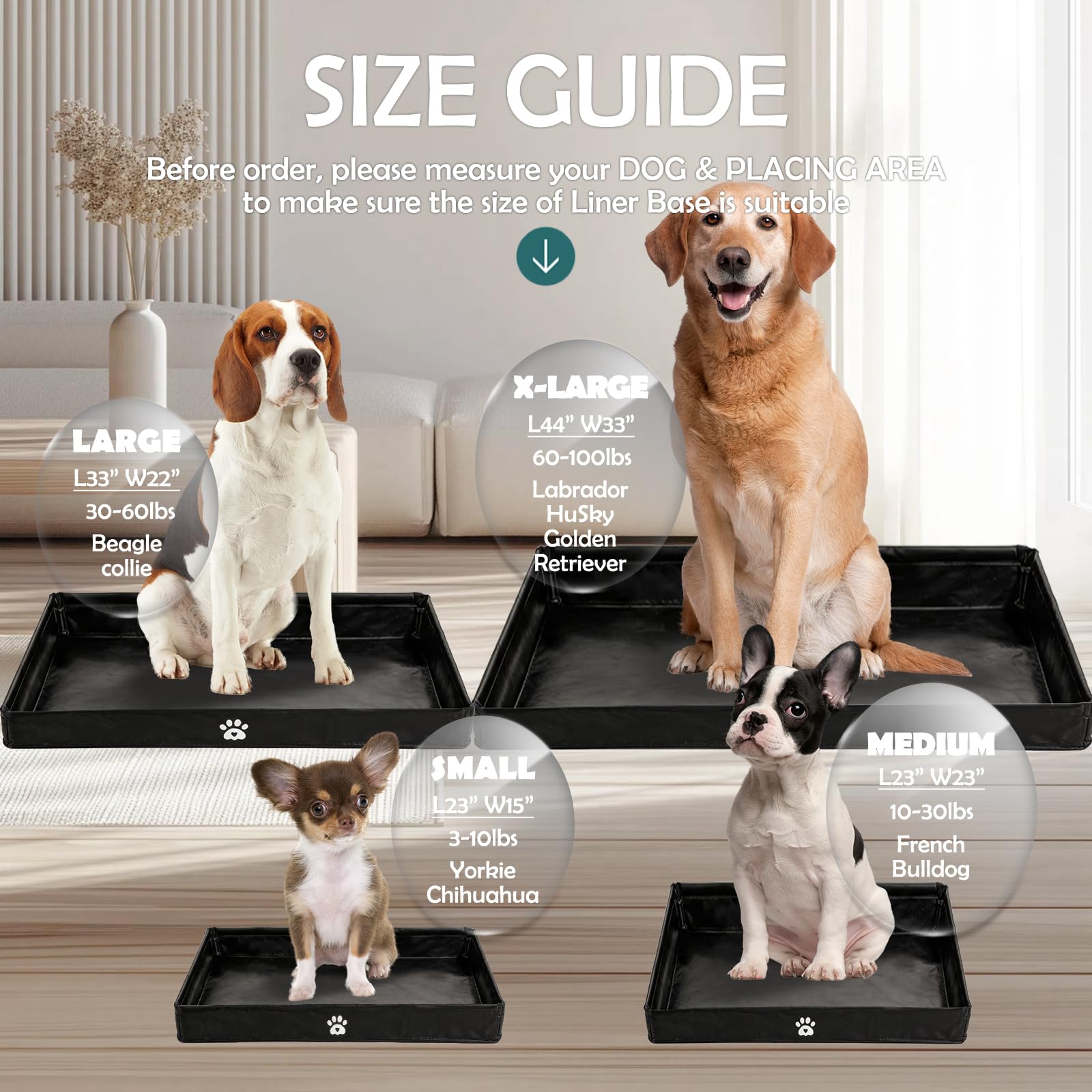 MEEXPAWS Plateau pliable pour tapis d'urine pour chien, base haute, bac à litière d'intérieur pour grand chien, 83 x 55 cm, entraînement anti-fuite, pot facile à nettoyer