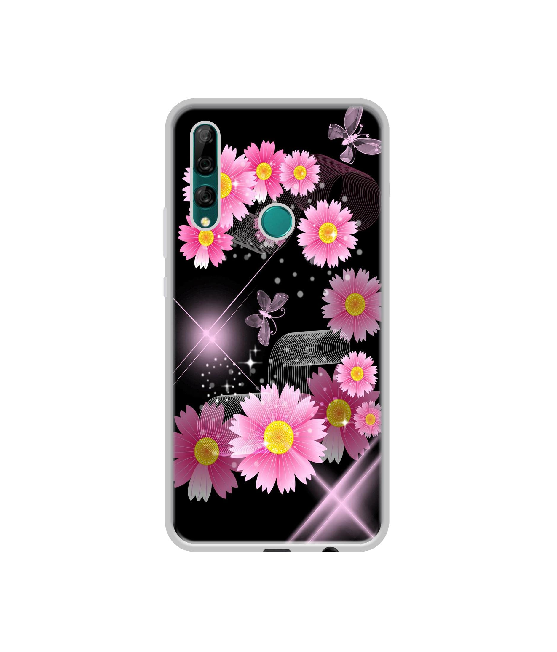 Casotec Pink Flower Design Printed Silicon Soft TPU Back Case Cover for Huawei Y9 Prime 4G