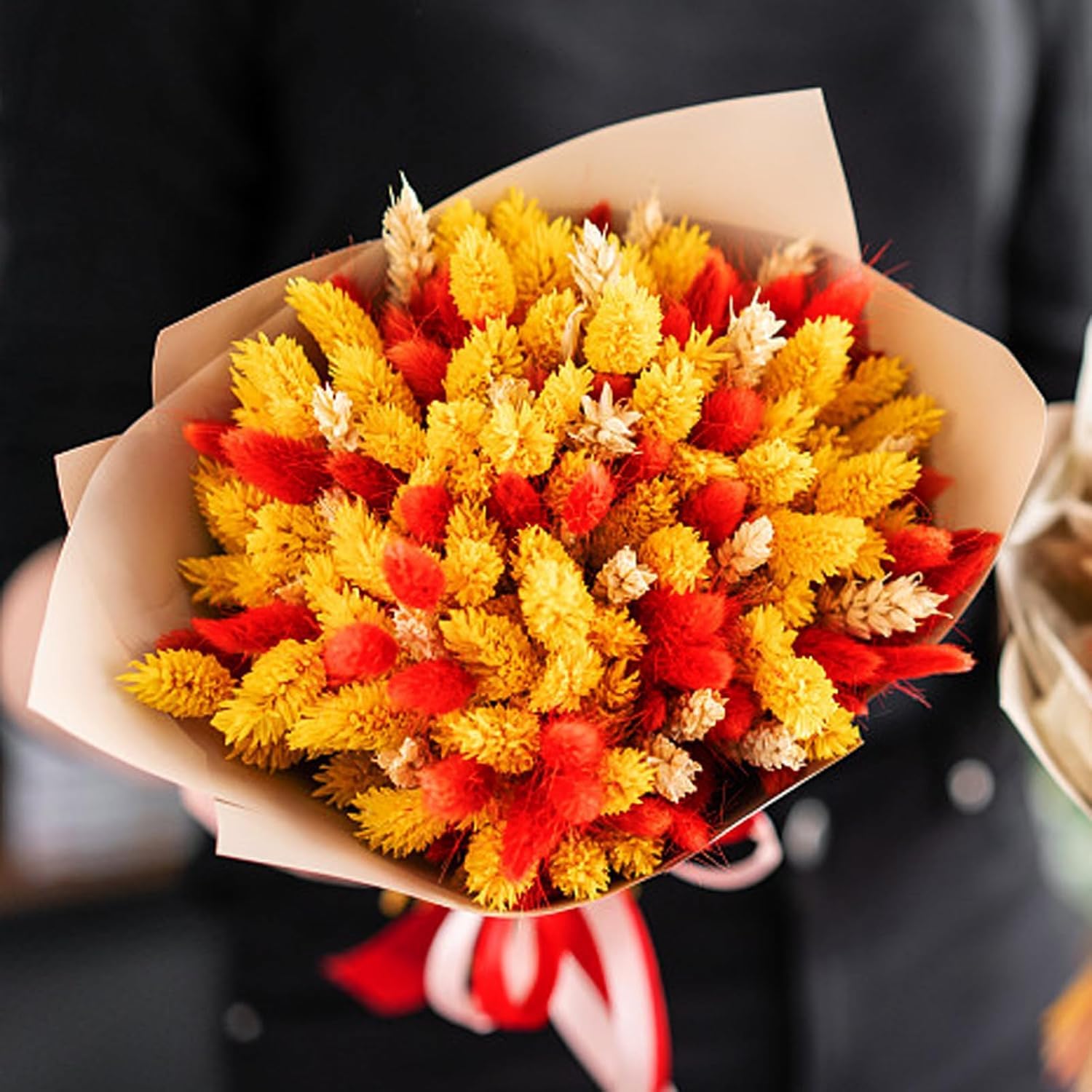 HUAESIN 120PCS Fiori Secchi Coda di Coniglio Erba della Pampas Naturali Bouquet Fiori di Pampas Erba Coda di Coniglio Rosso Pampas Decorative Secche per Casa Tavolo Festa