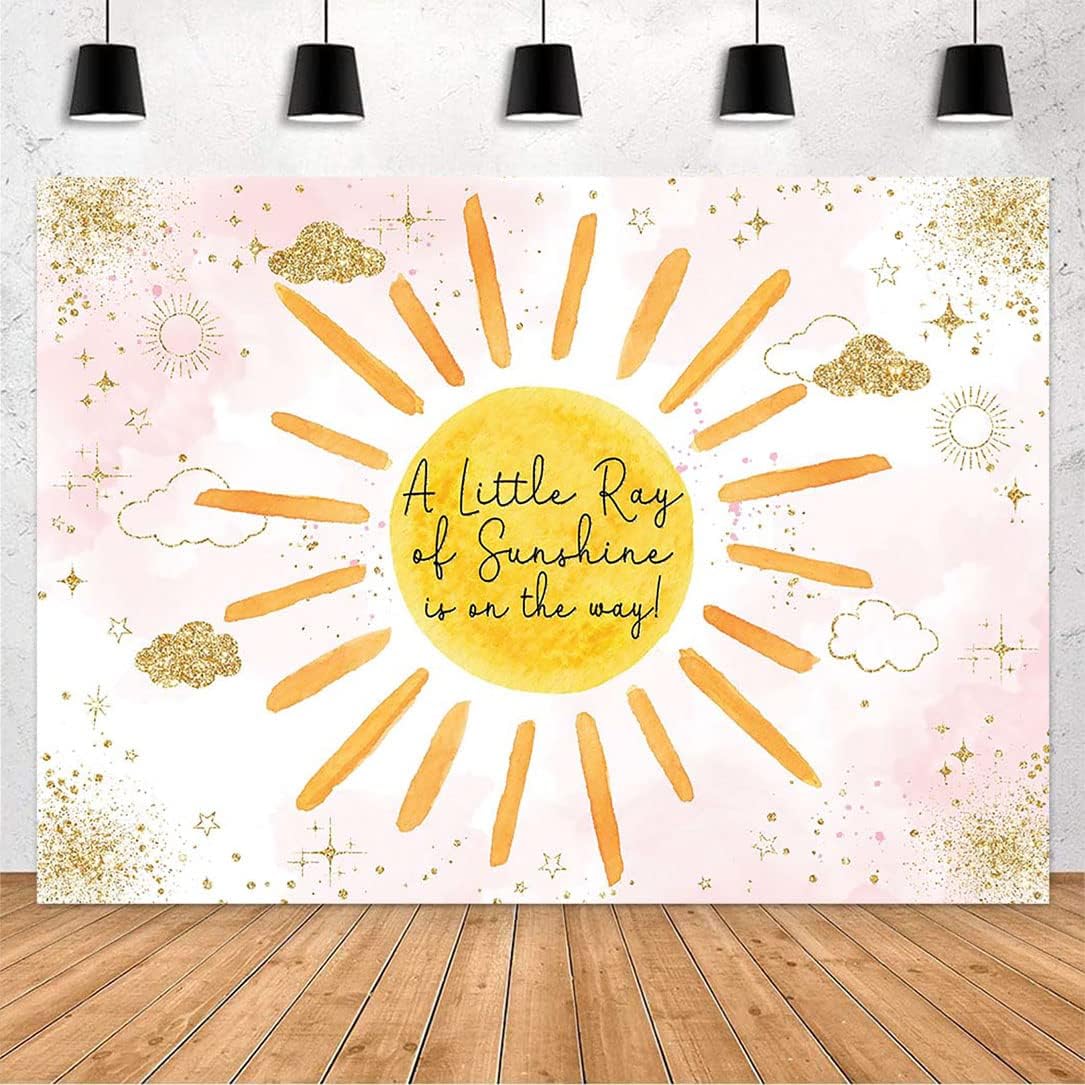 Avezano Sunhine Baby Shower Backdrop for Girl A Little Ray of Sunshine is On The Way Party Decorations Boho Sun Background for Baby Shower Party Banner Supplies (Pink, 6x4ft)
