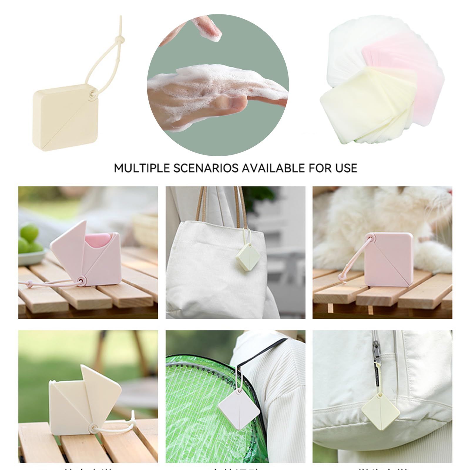 DLOULP 50pcs Paper Soaps Portable Travel Soap Sheets Disposables Soap Paper for Outdoor Camping Hikings Backpacks Decorations