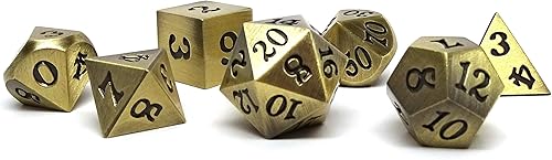 Juego de dados de metal legendario de 7 piezas diseño de bronce oro plata y cobre con fuente distintiva bronce legendario