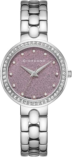 Giordano Shimmer Collection Analog Watch for Women with Diamond Studded Case, Shimmer Dial and Stylish Stainless Steel Strap