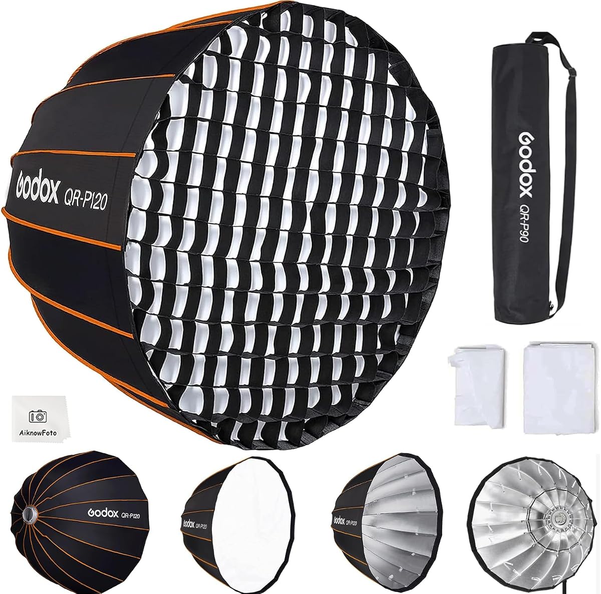 Godox Softbox parabólico de liberación rápida, QR-P120 Softbox de 47,2"/120 cm con rejilla | Softbox portátil para fotografía con montaje Bowens con rejilla de panal, bolsa, difusores para luz LED de estudio AD600BM SL60W UL150 SL200II