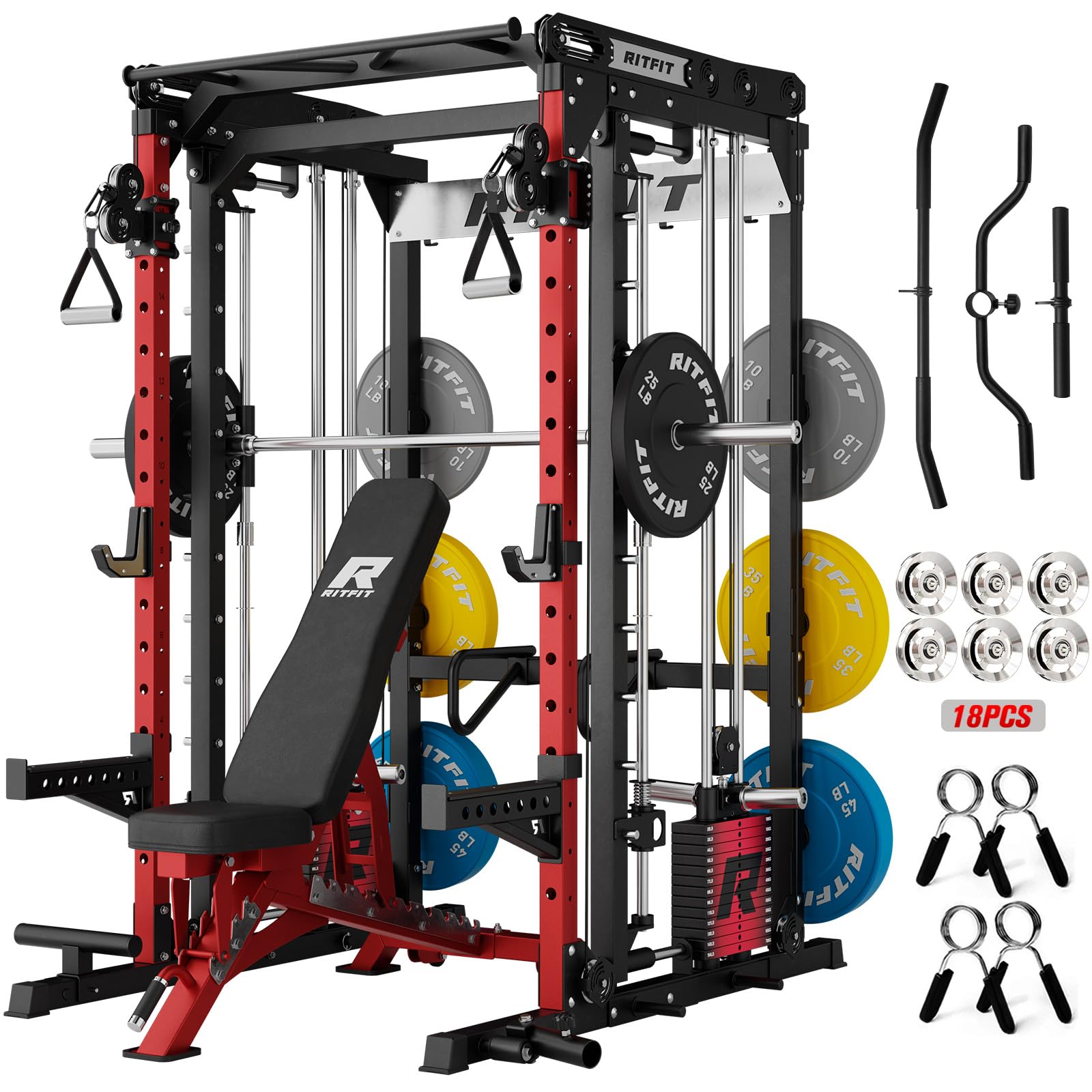 RITFIT M2 Pro 3D Smith Machine Home Gym with 286LB Built-in Weight Stack