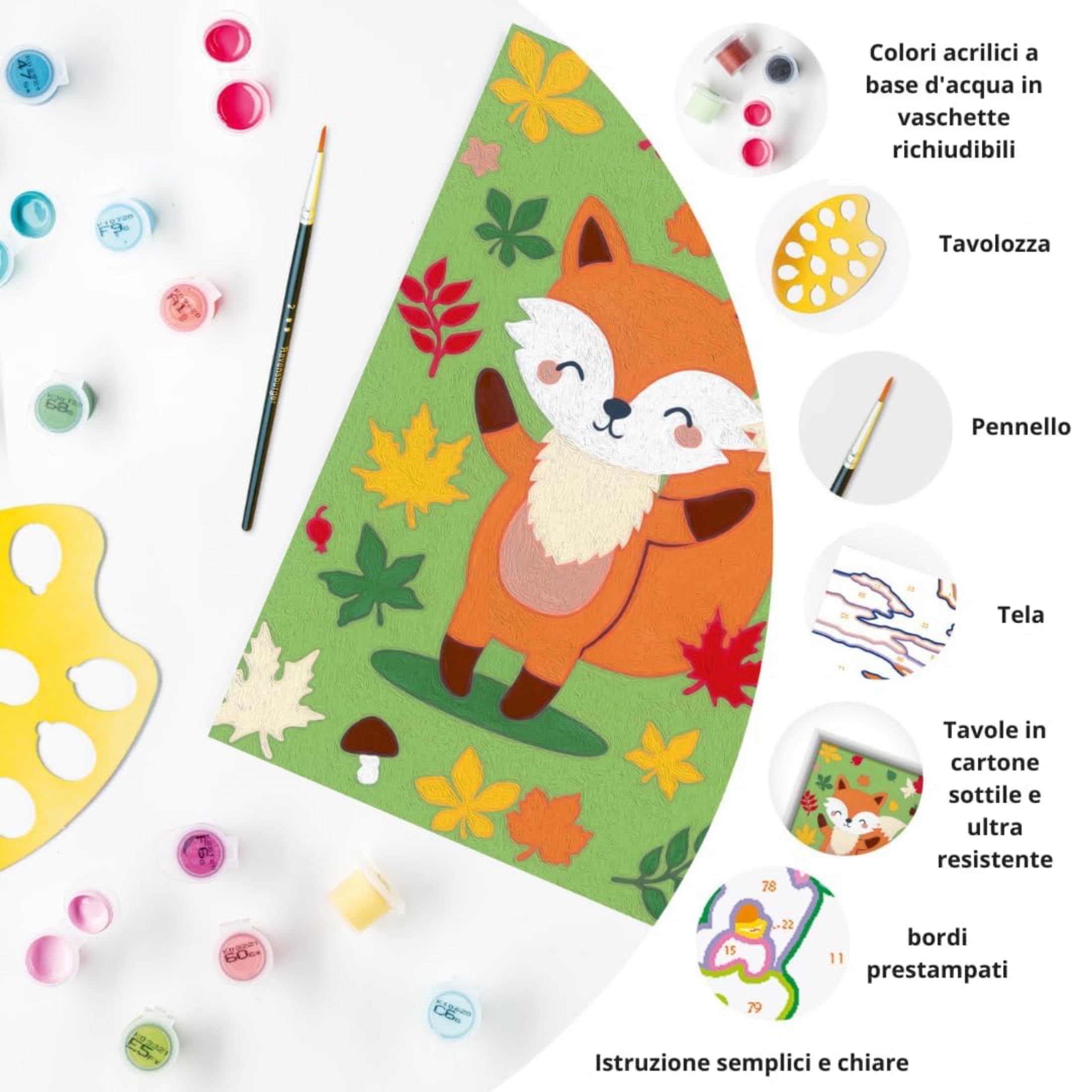 Ravensburger CreArt Serie E Volpe, Kit Di Pittura Con Numeri Per Bambini Da 7 Anni In Su, Colori Acrilici, Tela Con Cornice, Pennello, Tavolozza