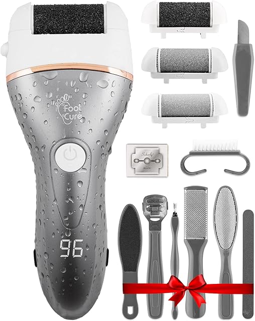 Electric Foot Callus Remover - Rechargeable Portable Electronic Foot File for Feet, Best Heel Shaver for Cracked Heels, Professional Pedicure Tool Kits, Foot Care for Dry Dead Skin, 3 Rollers -Silver