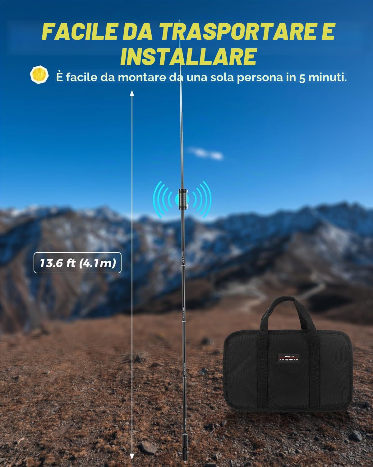 AURSINC Antenne JPC-12 Bidone RF amatoriale 7-50 MHz, antenna verticale universale 40-6 m (8 bande, esterno), 4,1 m (M10)