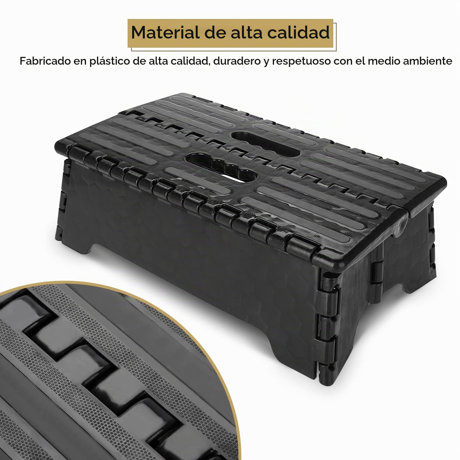 Dioche Escalera reposapiés taburete plegable, step heces portátil para superior coche/baño negro, 38 x 21,5 x 13 cm